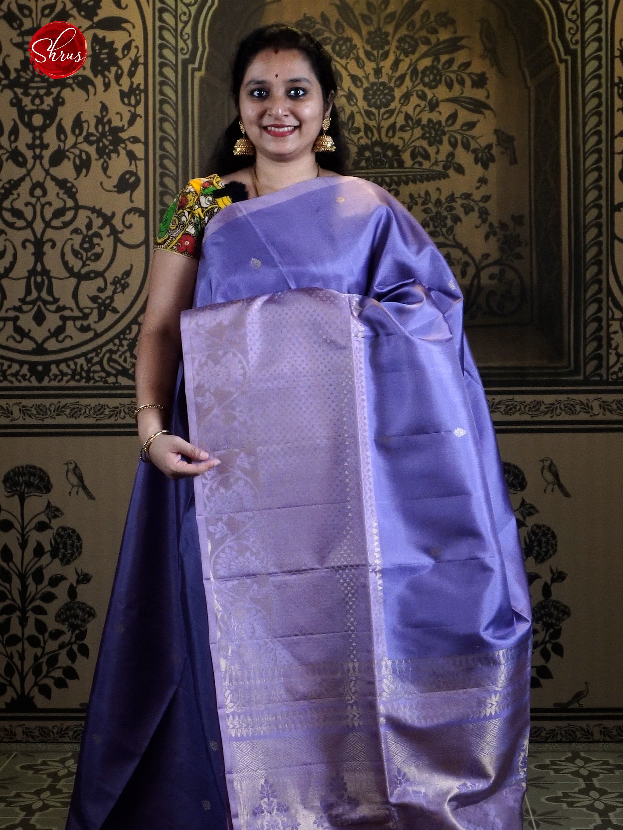 Lavender(Single Tone)- Soft Silk with zari woven buttas on the body & zari border - Shop on ShrusEternity.com