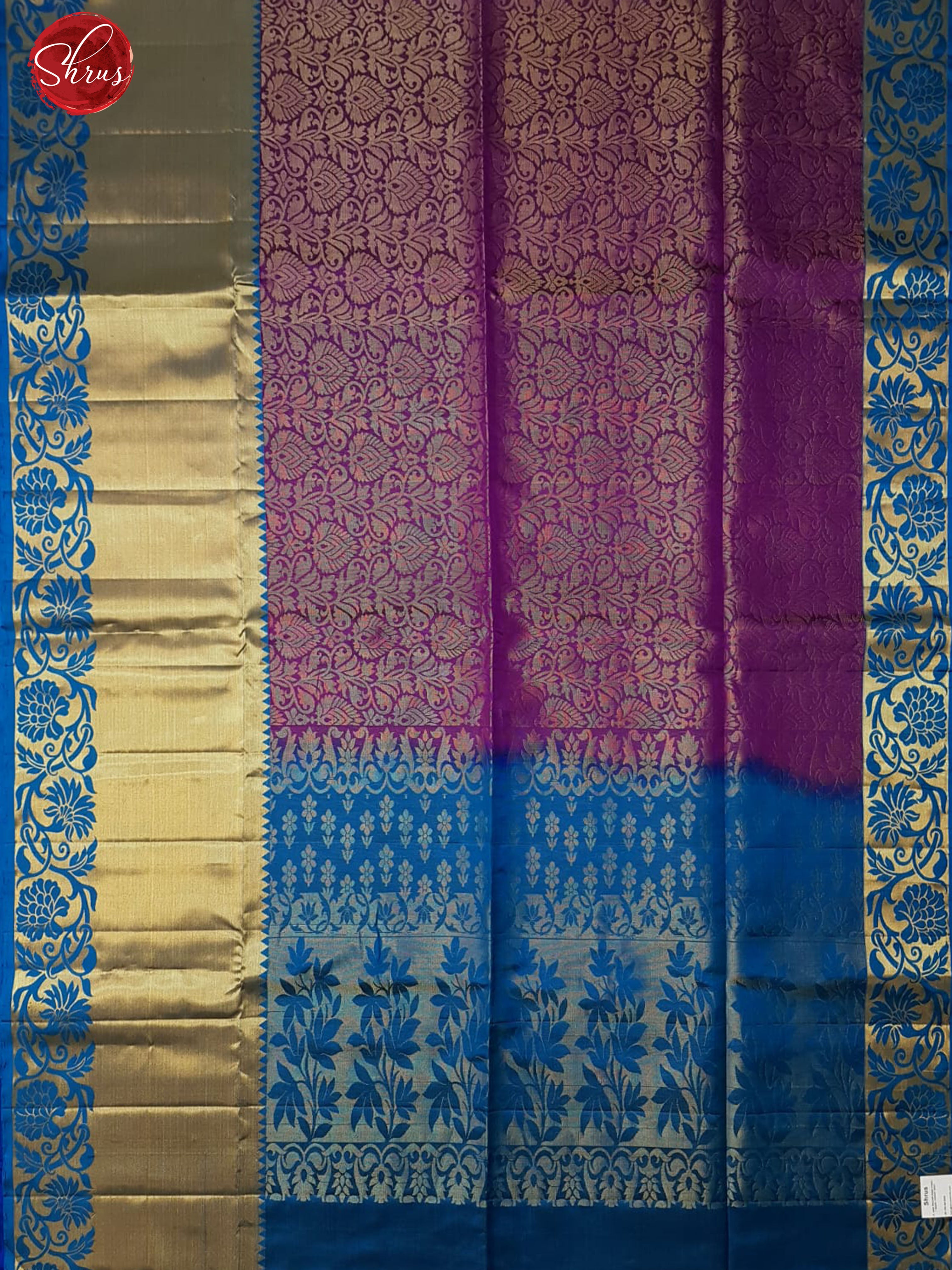 Purple & Blue - Soft Silk with zari woven floral nestling brocade on the body & Zari Border - Shop on ShrusEternity.com