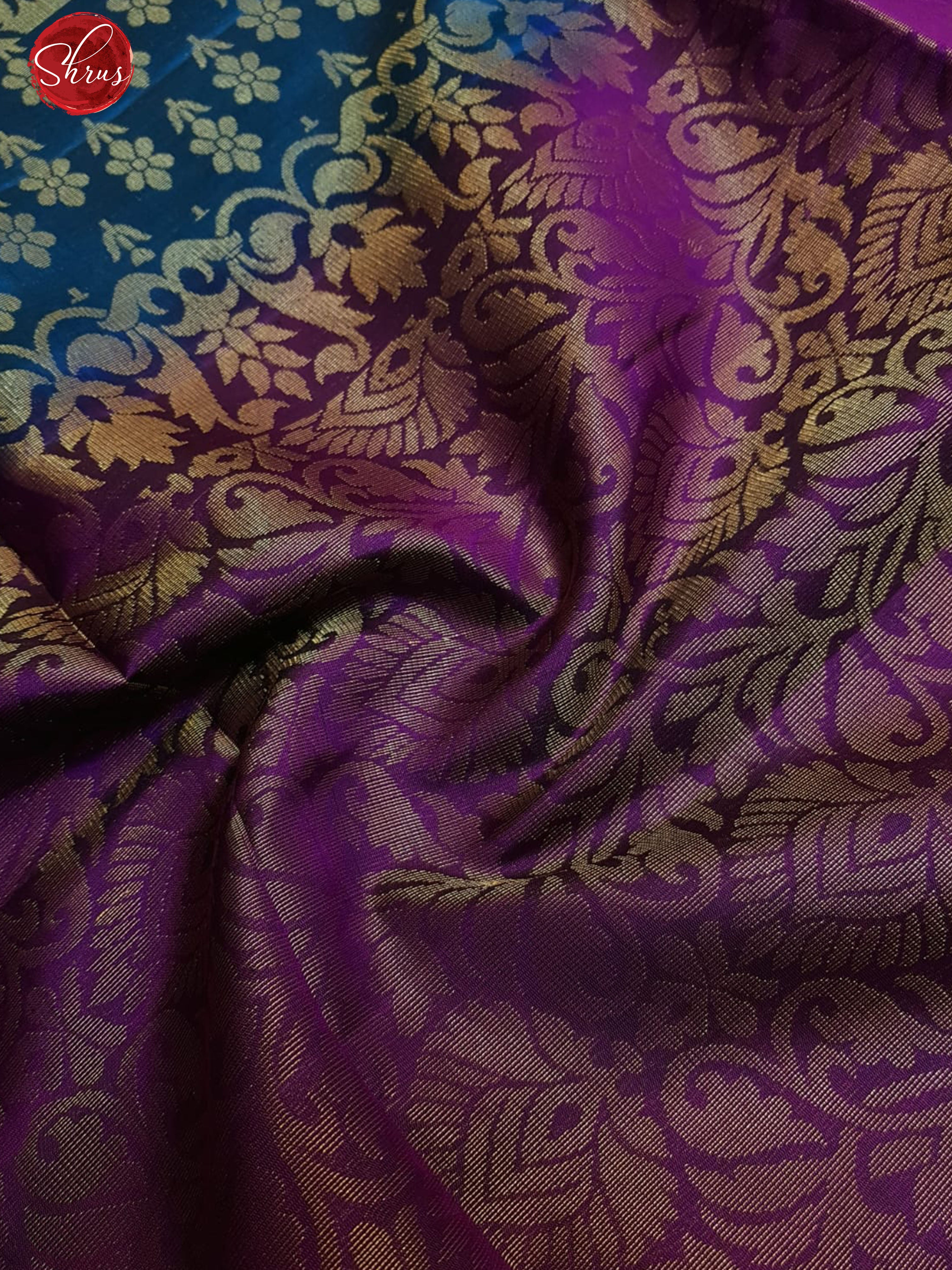 Purple & Blue - Soft Silk with zari woven floral nestling brocade on the body & Zari Border - Shop on ShrusEternity.com