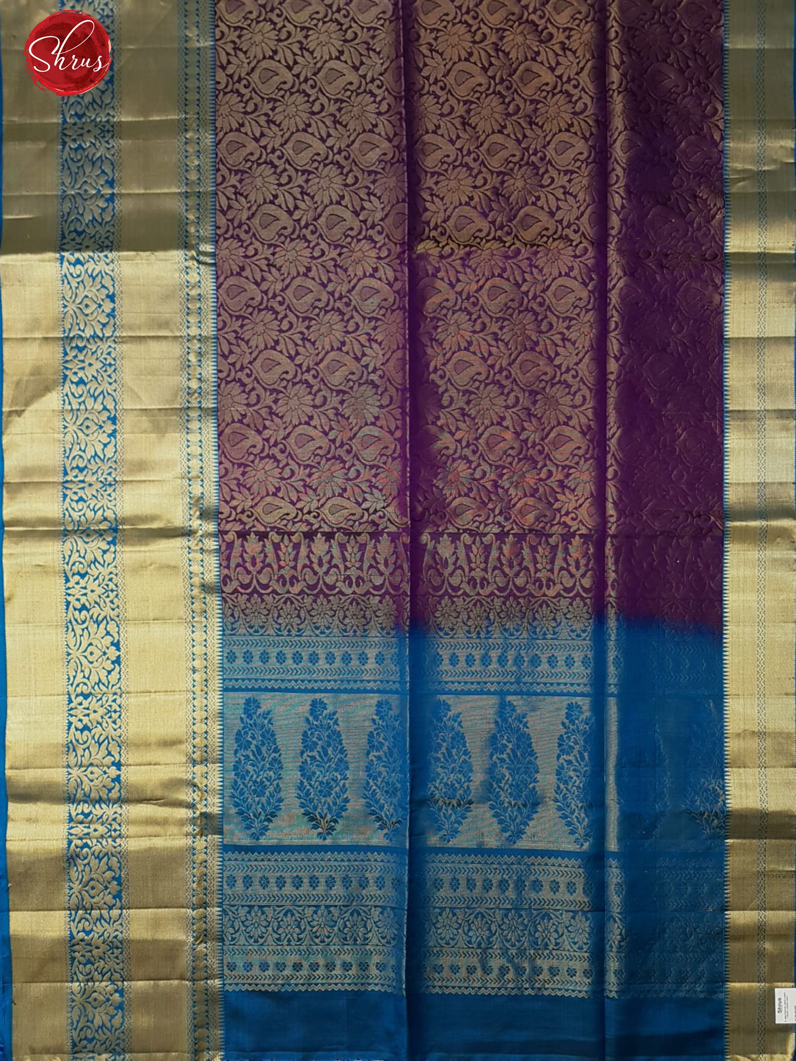 Purple & Blue- Soft Silk with zari woven floral brocade on the body & Contrast Zari Border - Shop on ShrusEternity.com