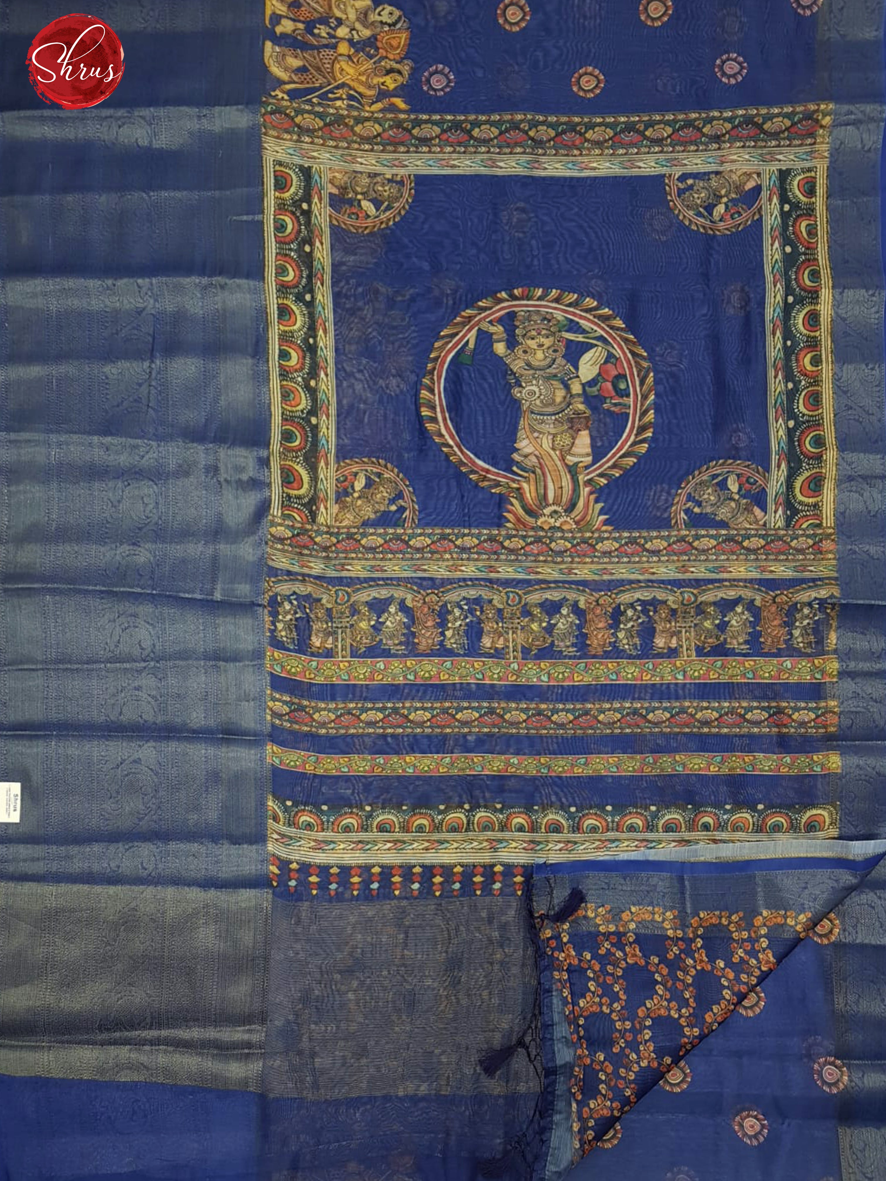 Blue(Single Tone)- Semi Chanderi with   floral print on the body & zari  Border - Shop on ShrusEternity.com