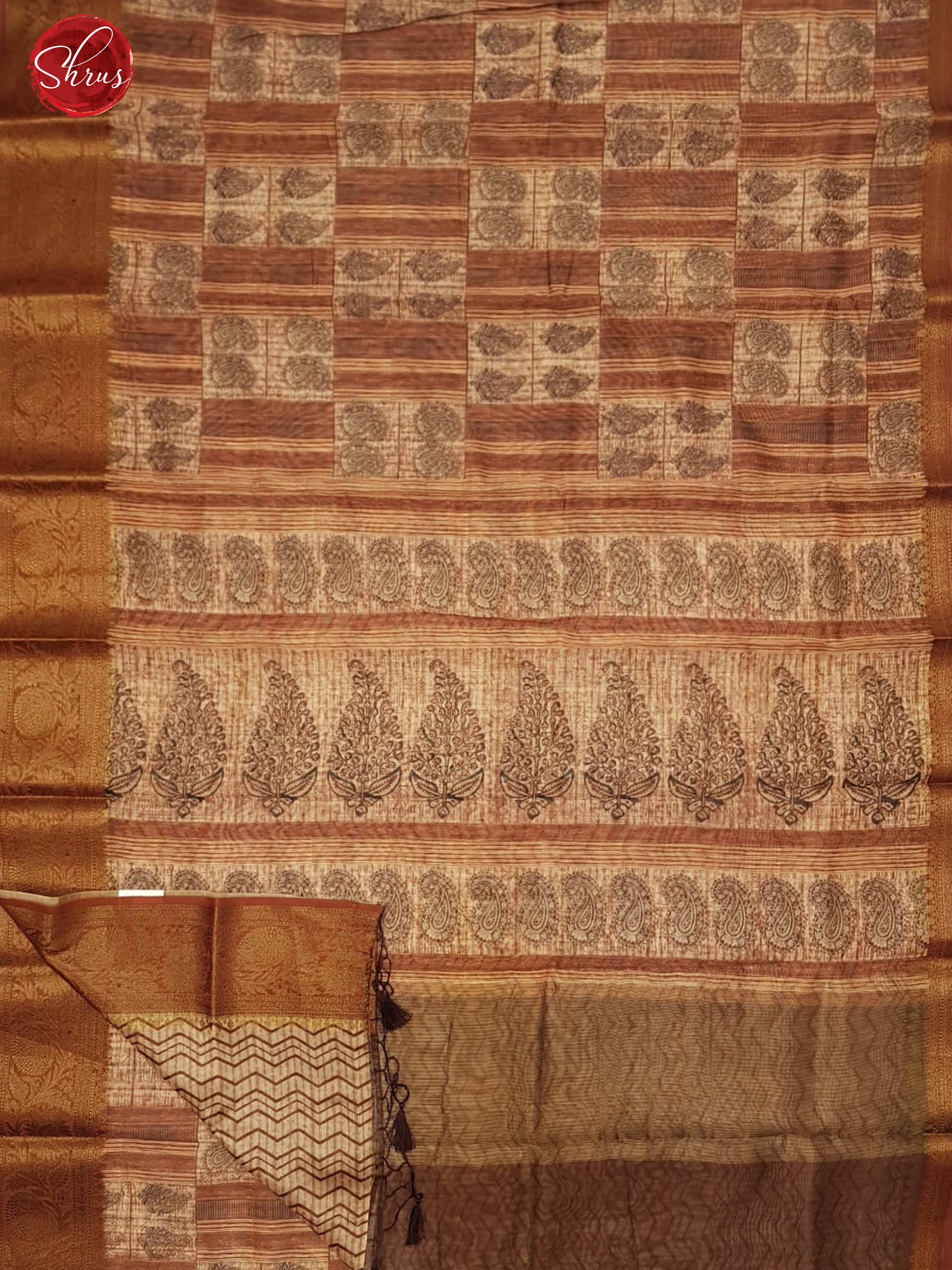 Light Brown & Cream -Semi Chanderi with paisleys print on the body & zari Border - Shop on ShrusEternity.com