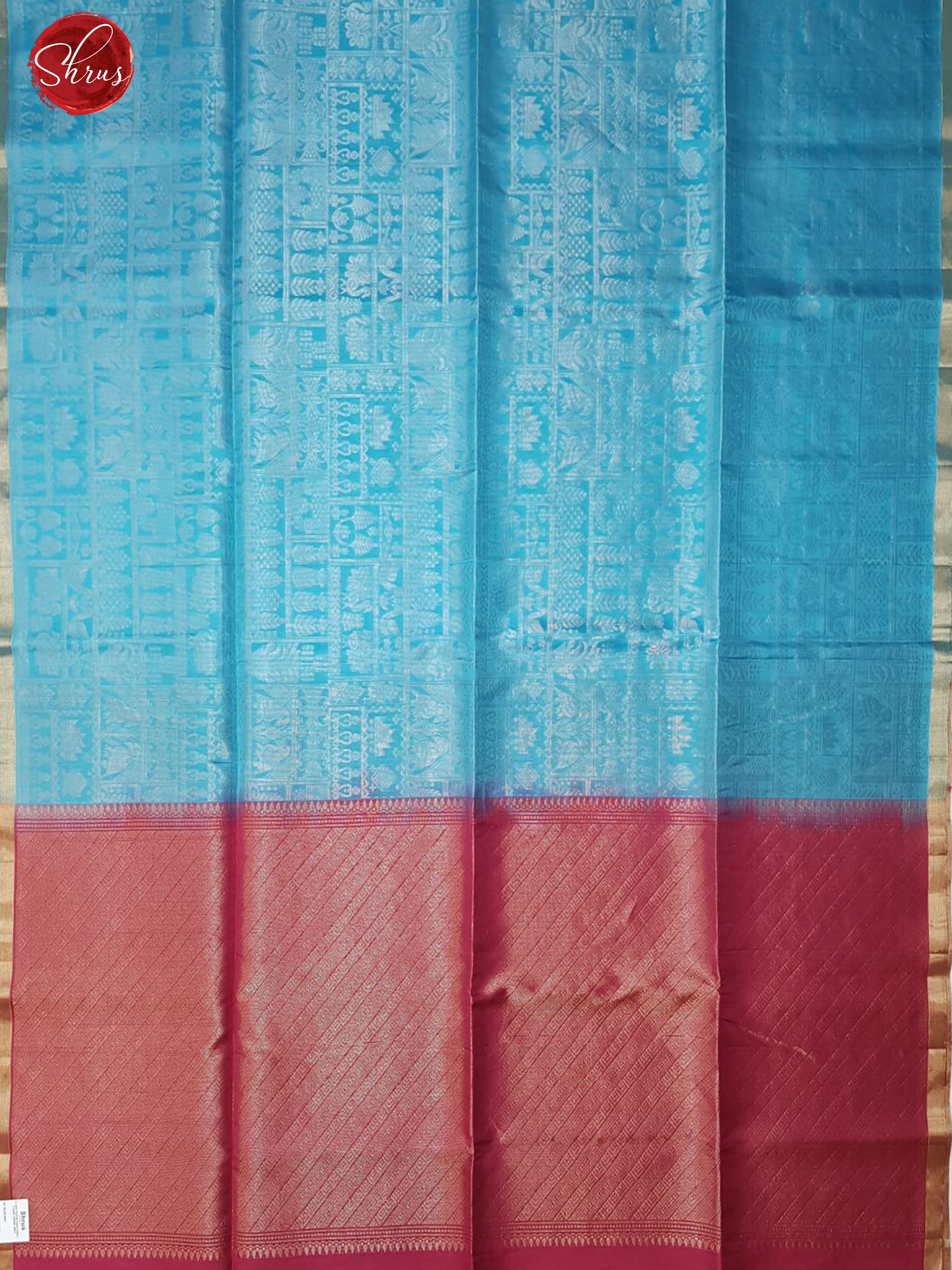 Blue & Pink-Borderless Soft Silk with zari woven floral , birds buttas brocade on  the body - Shop on ShrusEternity.com