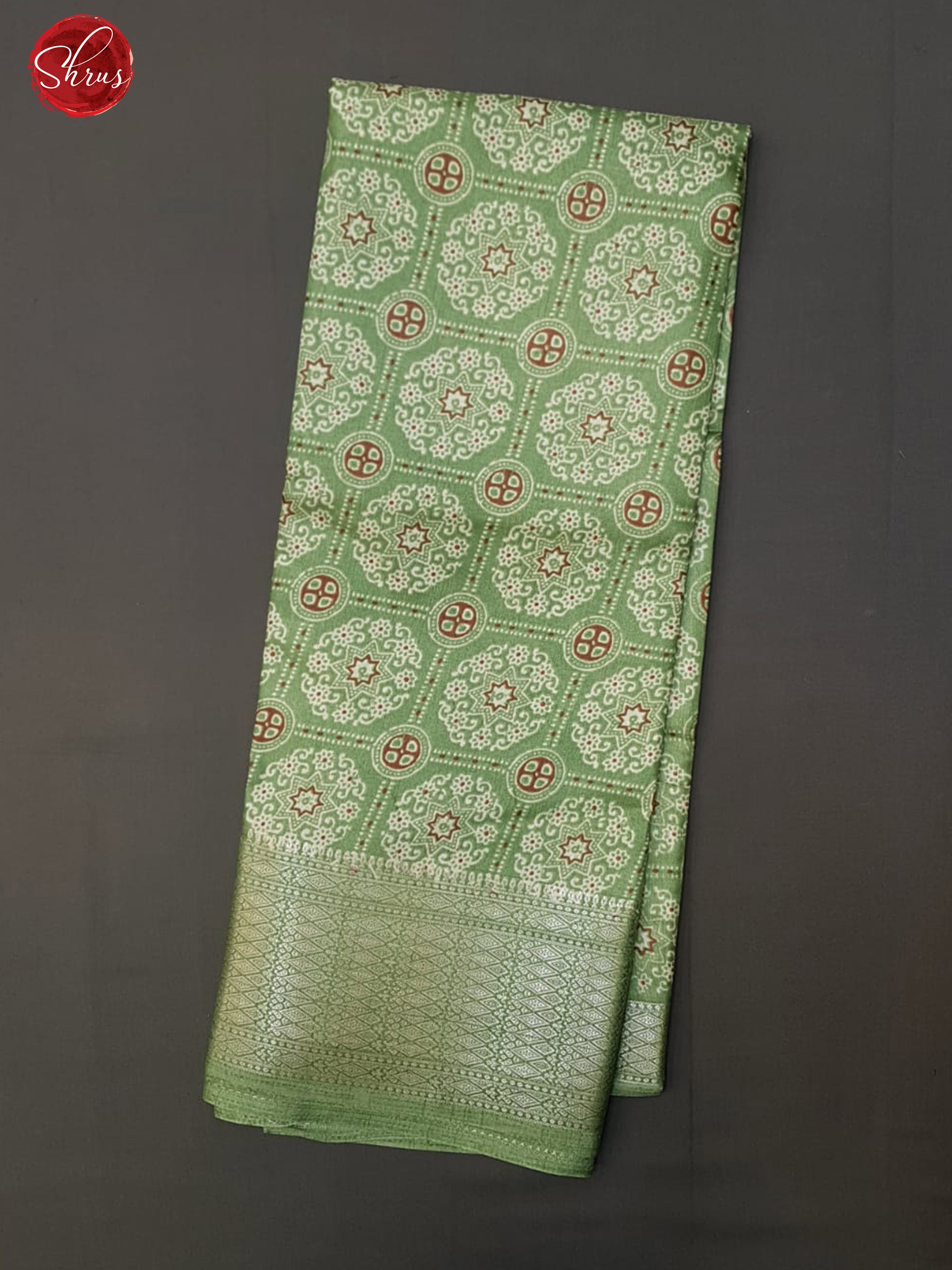 Green(Single Tone)-  Semi Crepe with print on the Body & Zari Border - Shop on ShrusEternity.com