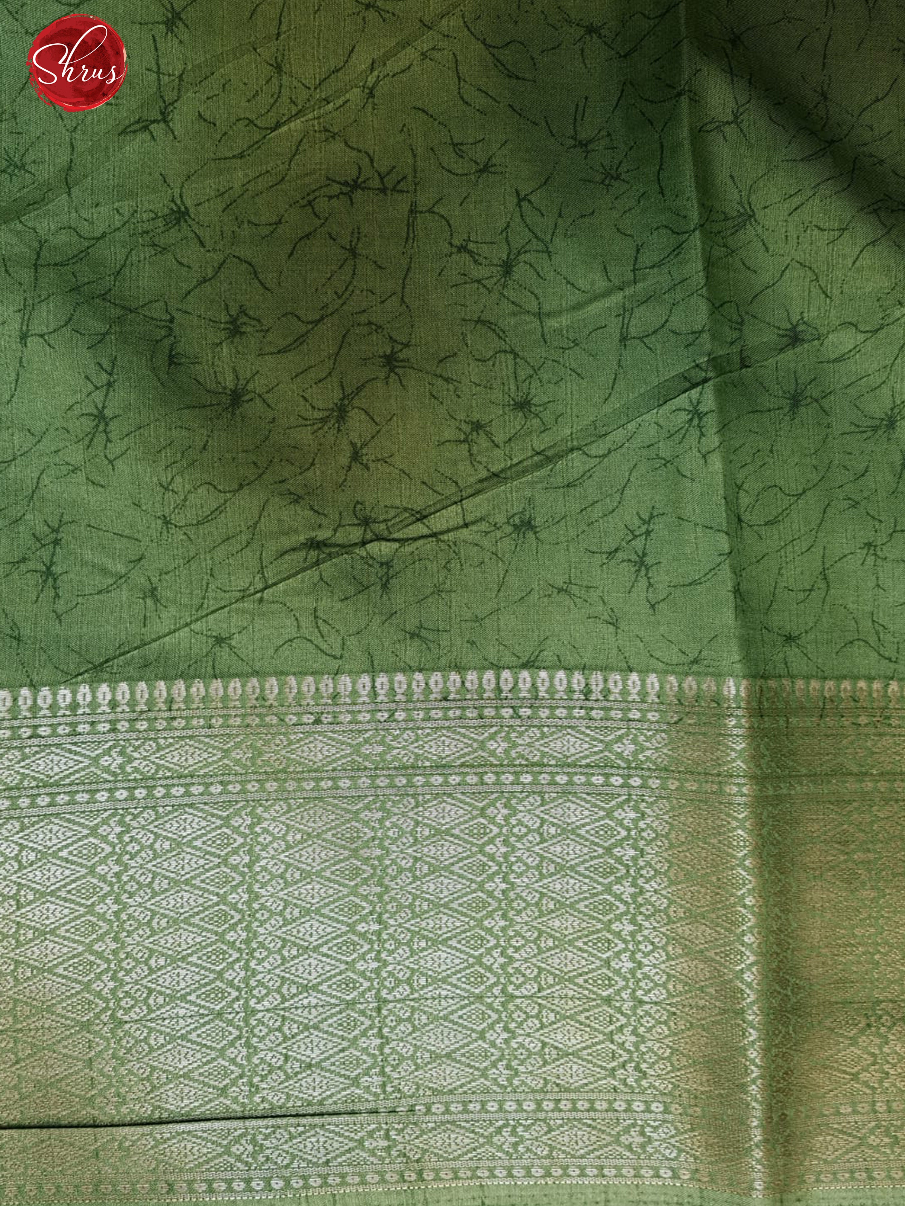 Green(Single Tone)-  Semi Crepe with print on the Body & Zari Border - Shop on ShrusEternity.com