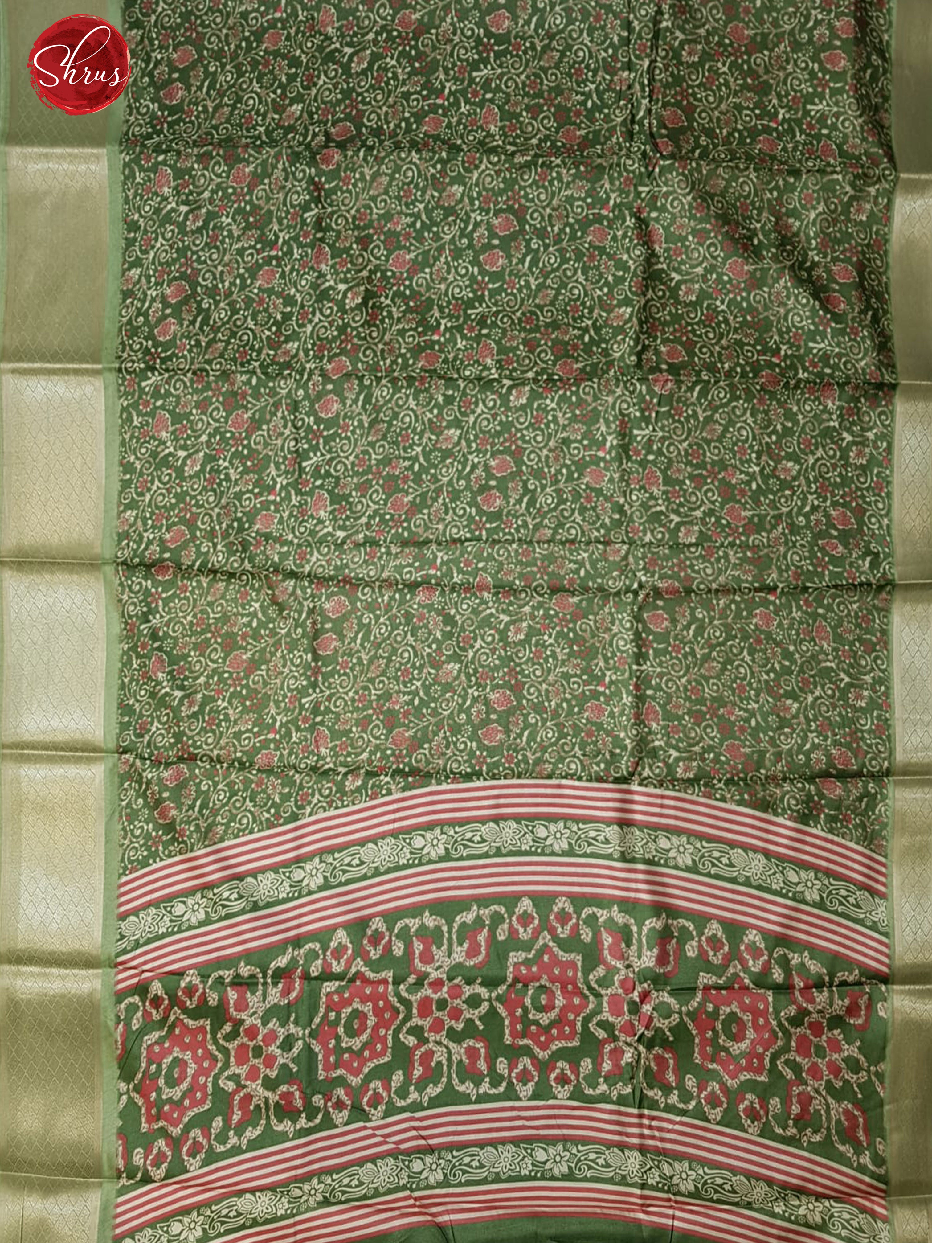 Green(Single Tone)-  Semi Crepe with floral  print on the Body & Zari Border - Shop on ShrusEternity.com
