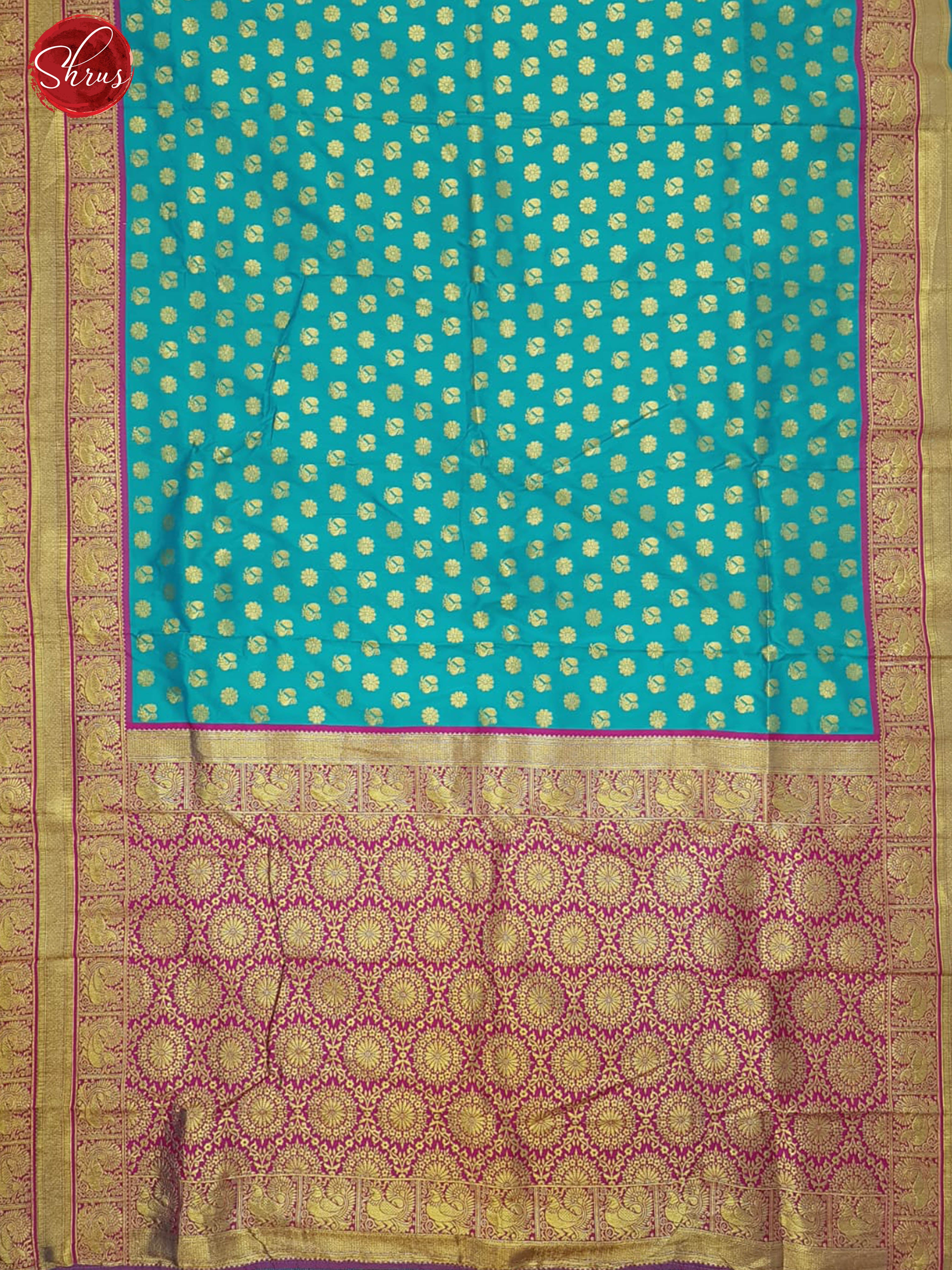 Blue & Purple -Semi Kanchipuram with Zari woven  floral, peacock buttas  on the body & Contrast Zari Border - Shop on ShrusEternity.com