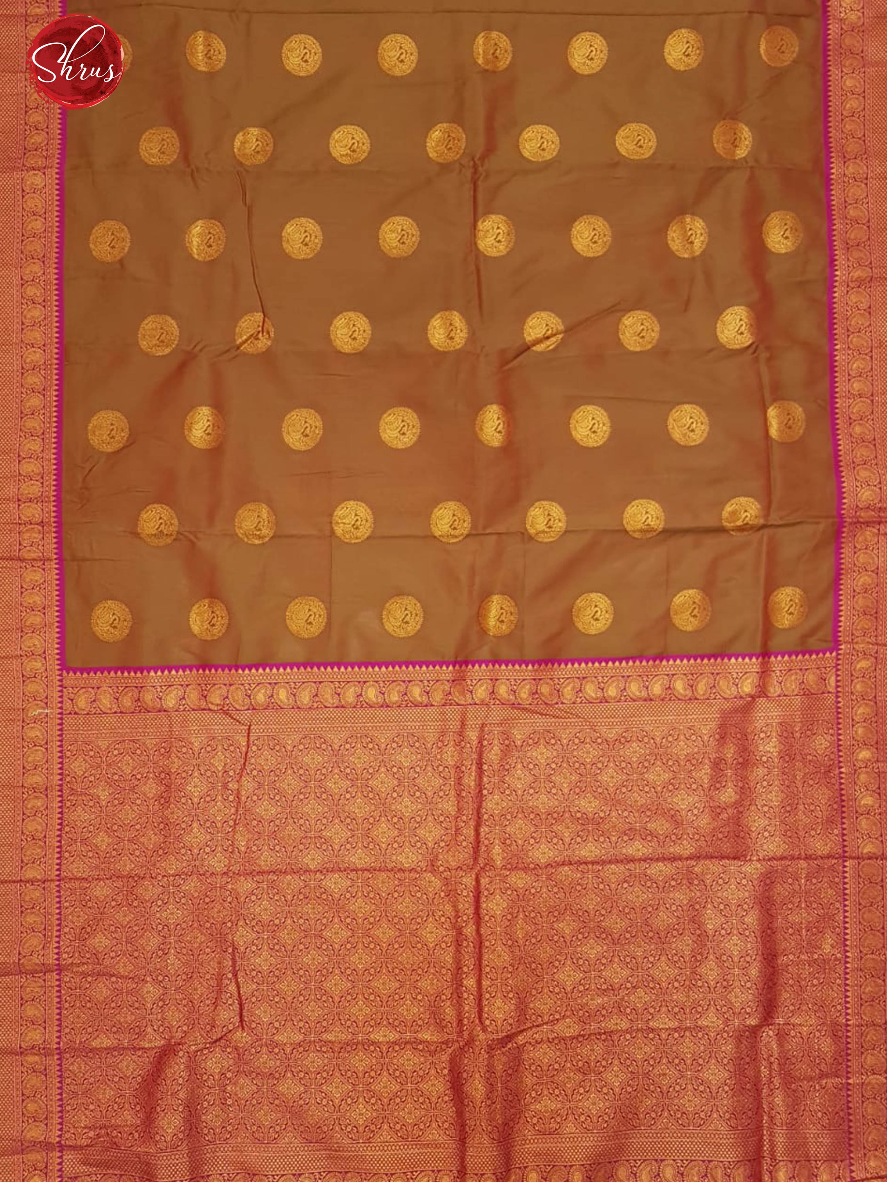 Brown & Pink -Semi Kanchipuram with Zari woven  swan motifs   on the body & Contrast Zari Border - Shop on ShrusEternity.com