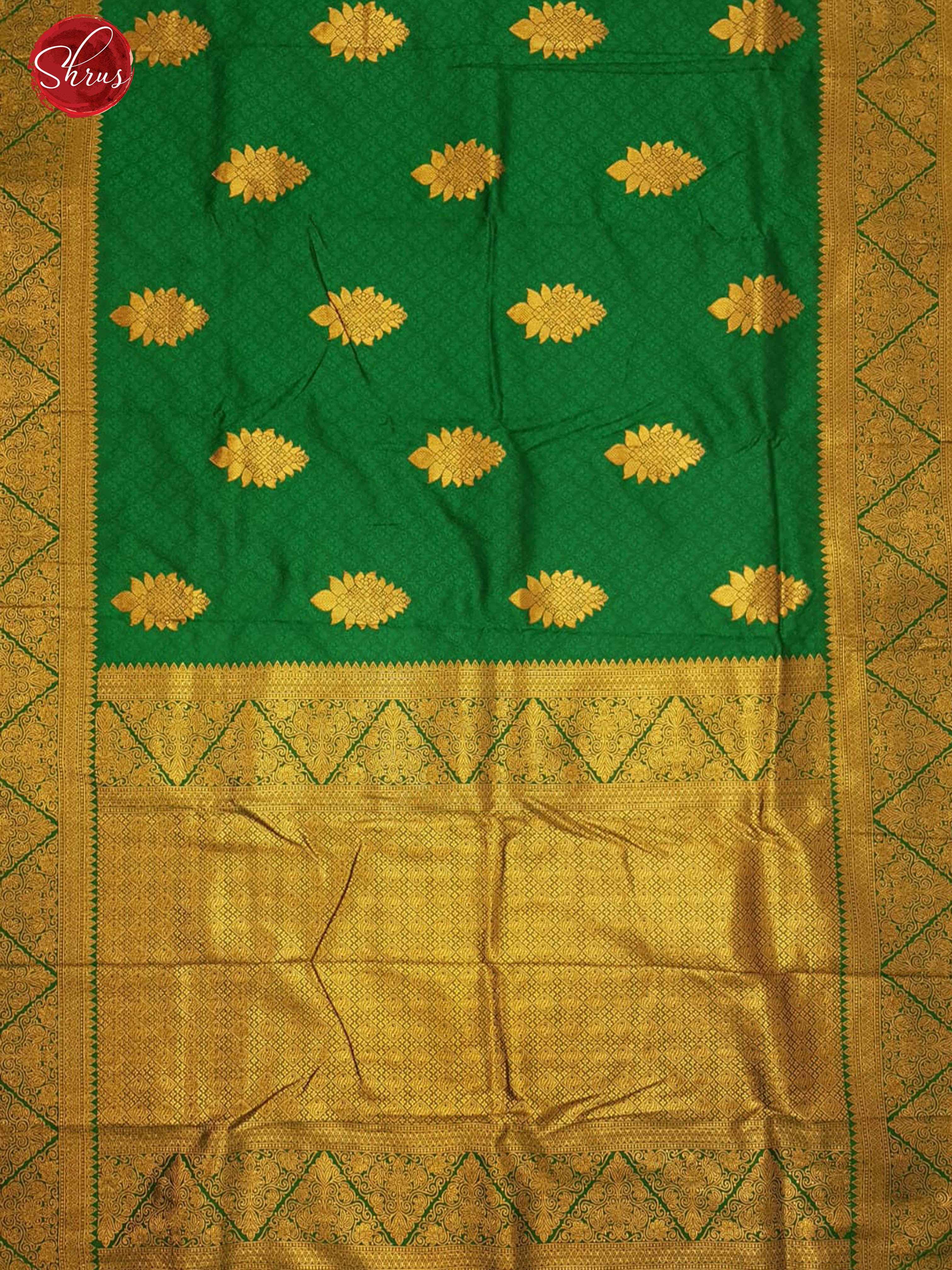 Green(Single Tone)-Semi Kanchipuram with Zari woven floral motifs , self jacquard  on the body &  Zari Border - Shop on ShrusEternity.com