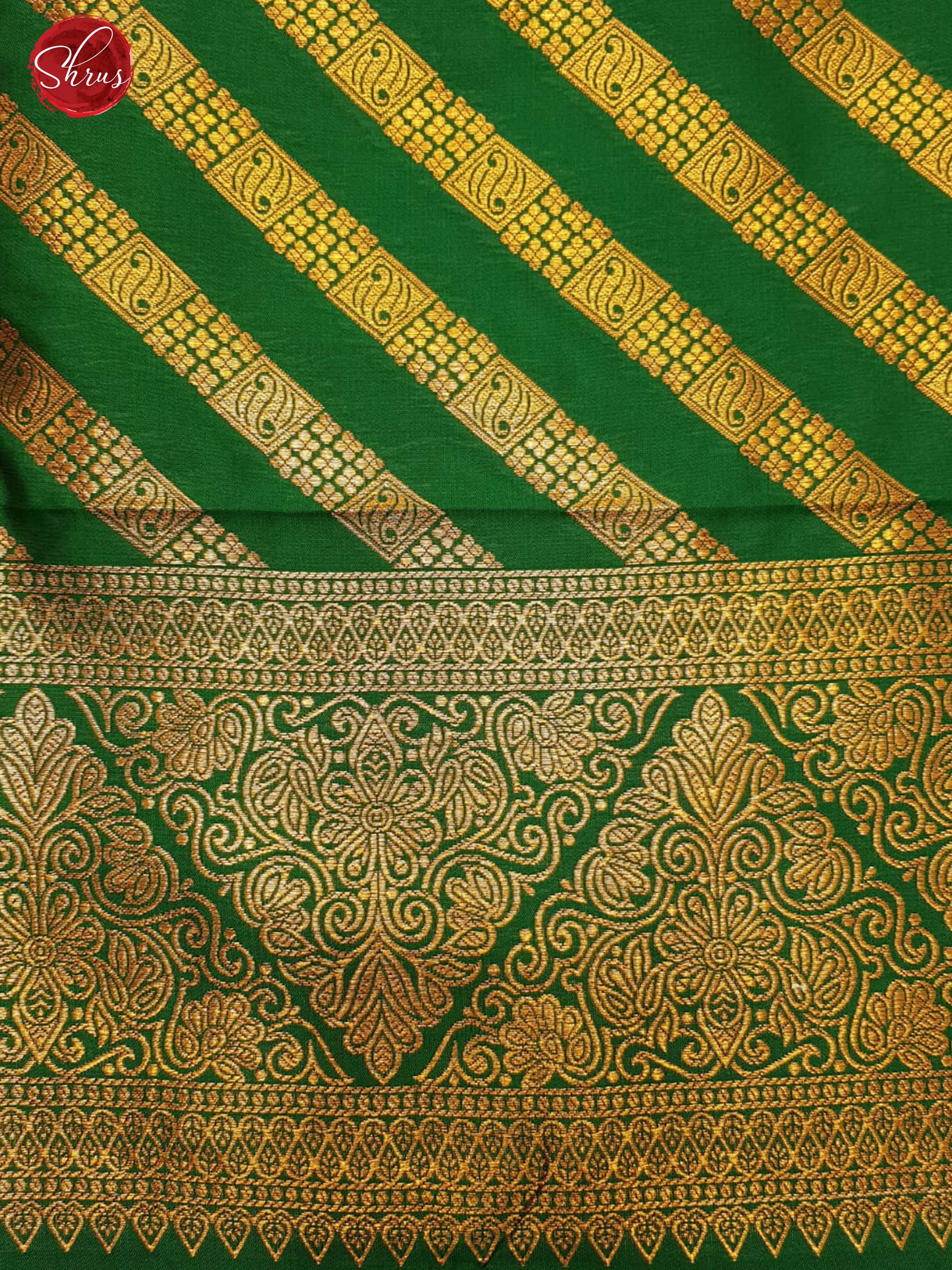 Green(Single Tone)-Semi Kanchipuram with Zari woven floral motifs , self jacquard  on the body &  Zari Border - Shop on ShrusEternity.com