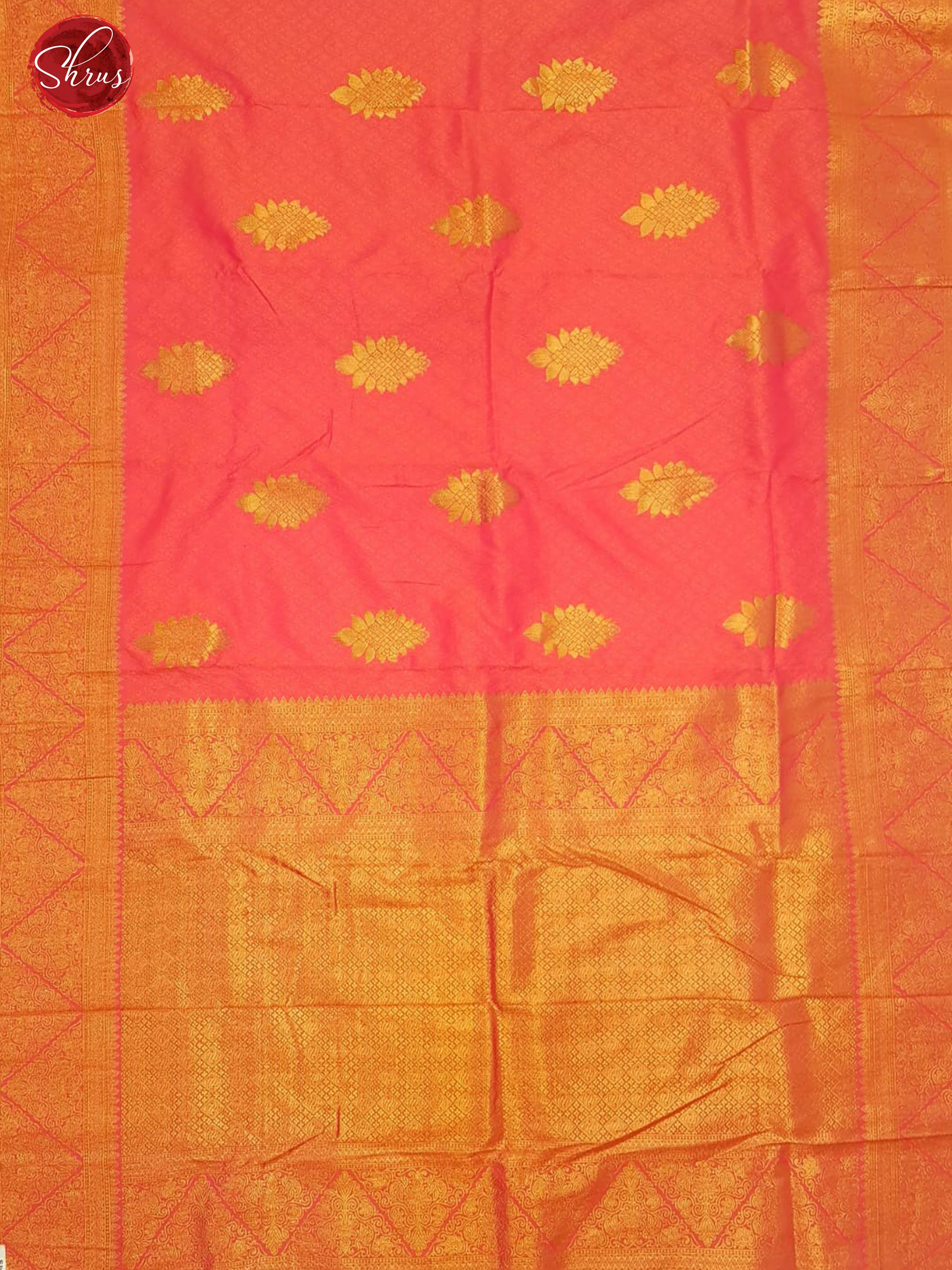 Orangish Pink(Single Tone)- Semi Kanchipuram with Zari woven floral motifs   on the body &  Zari Border - Shop on ShrusEternity.com