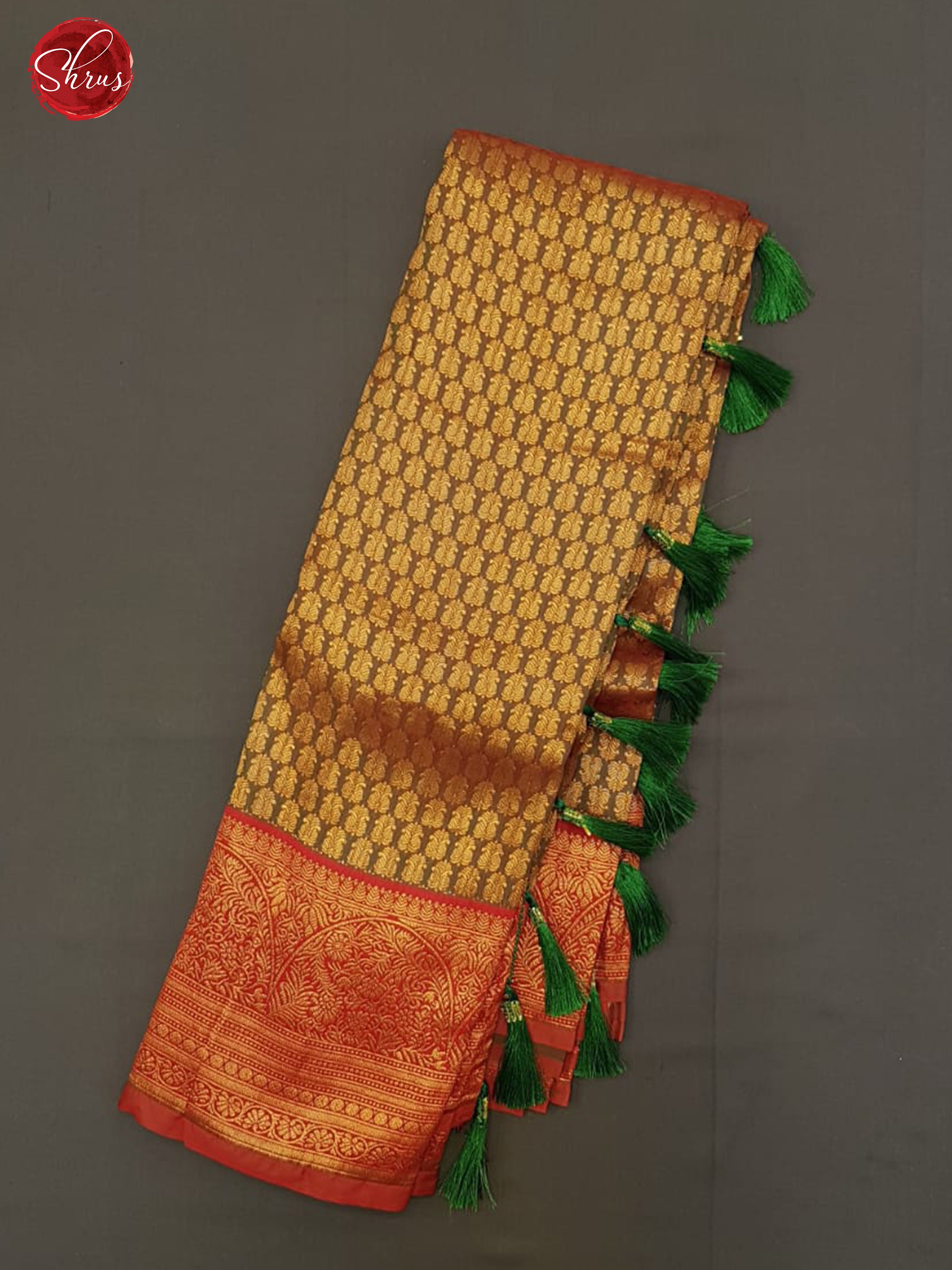Brown & Red - Semi Kanchipuram Silk with Zari woven   brocade   on the body &   Zari Border - Shop on ShrusEternity.com