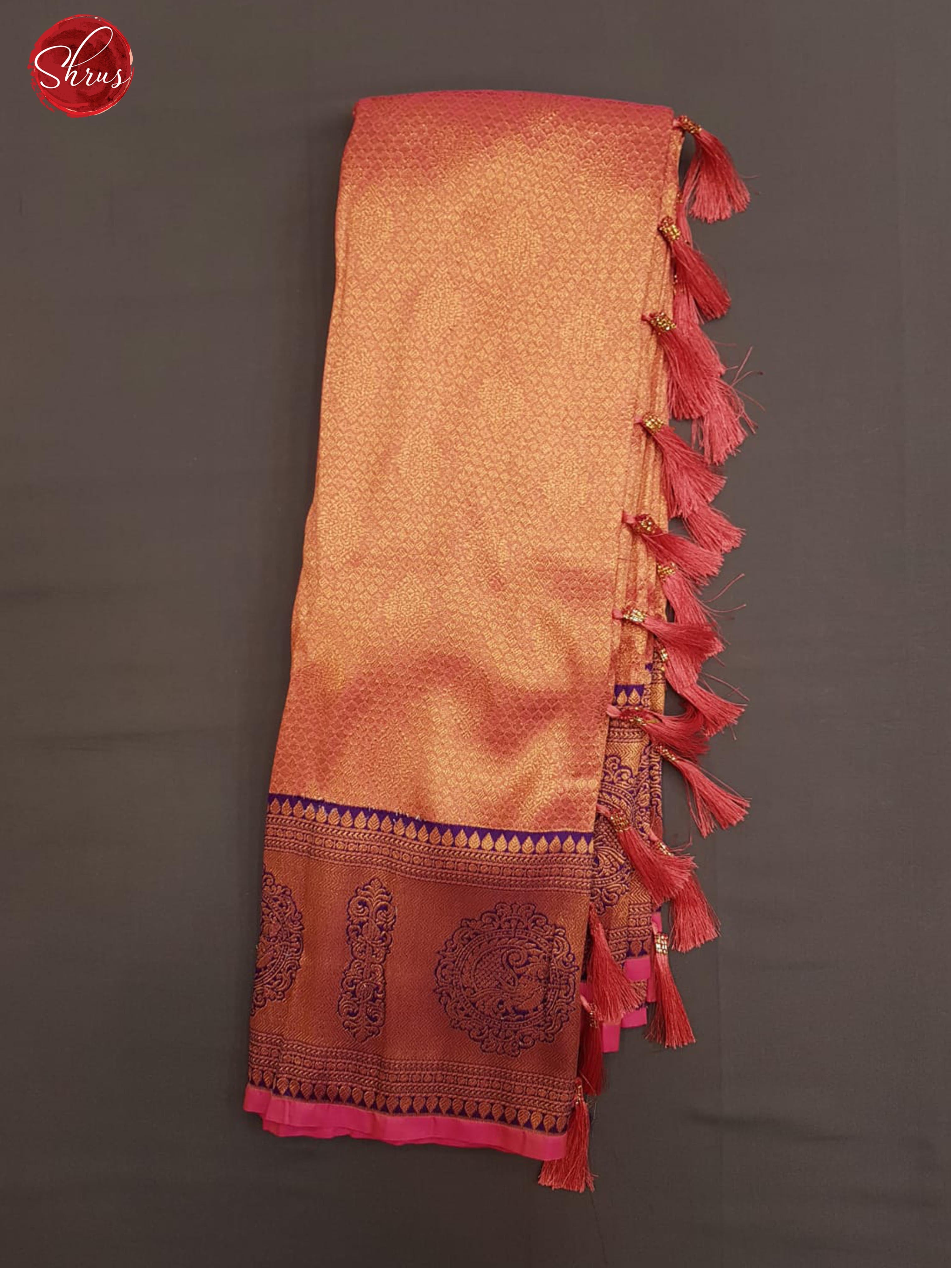 Orange & Purple - Semi Kanchipuram with Zari woven  brocade  on the body & Contrast Zari Border - Shop on ShrusEternity.com