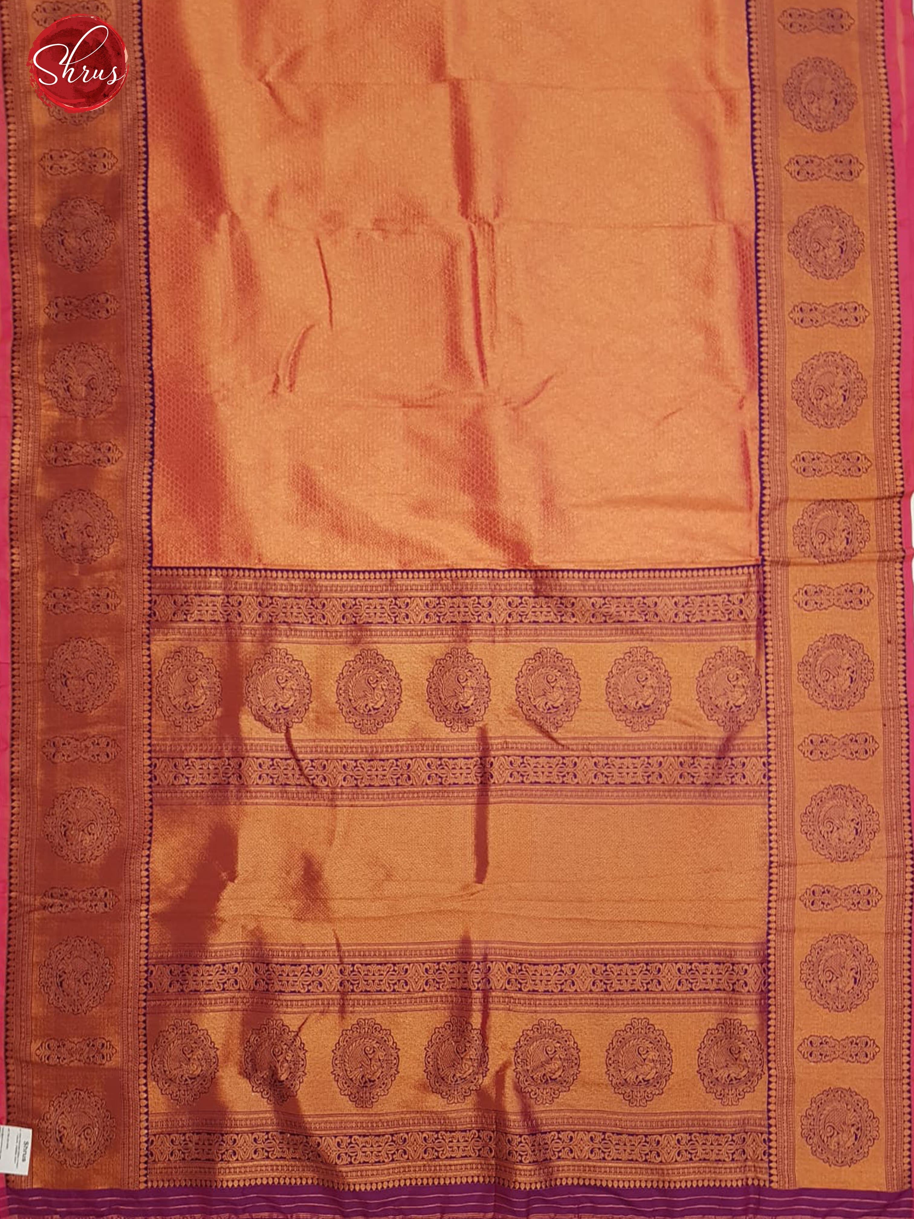 Orange & Purple - Semi Kanchipuram with Zari woven  brocade  on the body & Contrast Zari Border - Shop on ShrusEternity.com