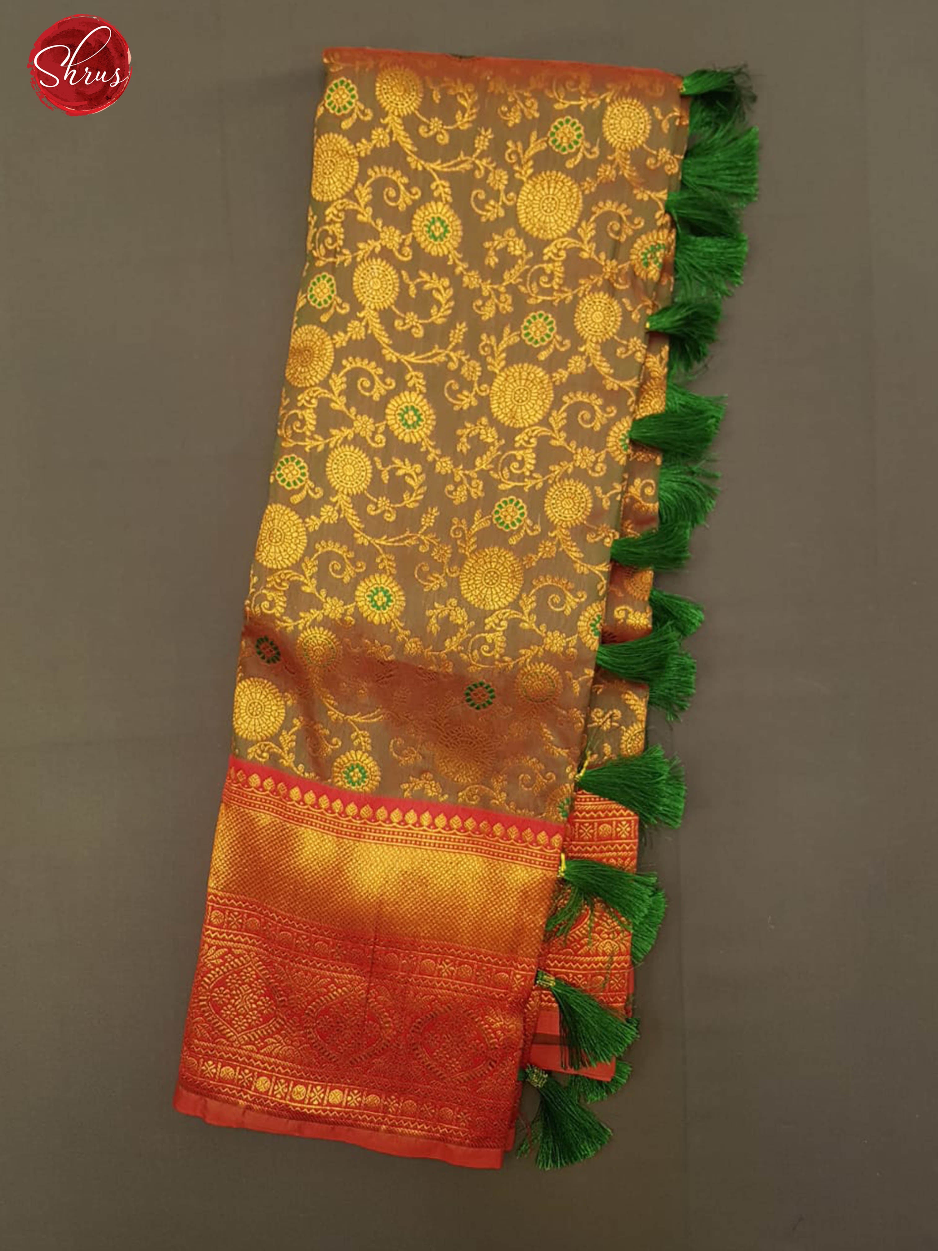 Green & Red -Semi Kanchipuram with Zari woven  brocade  on the body & Contrast Zari Border - Shop on ShrusEternity.com