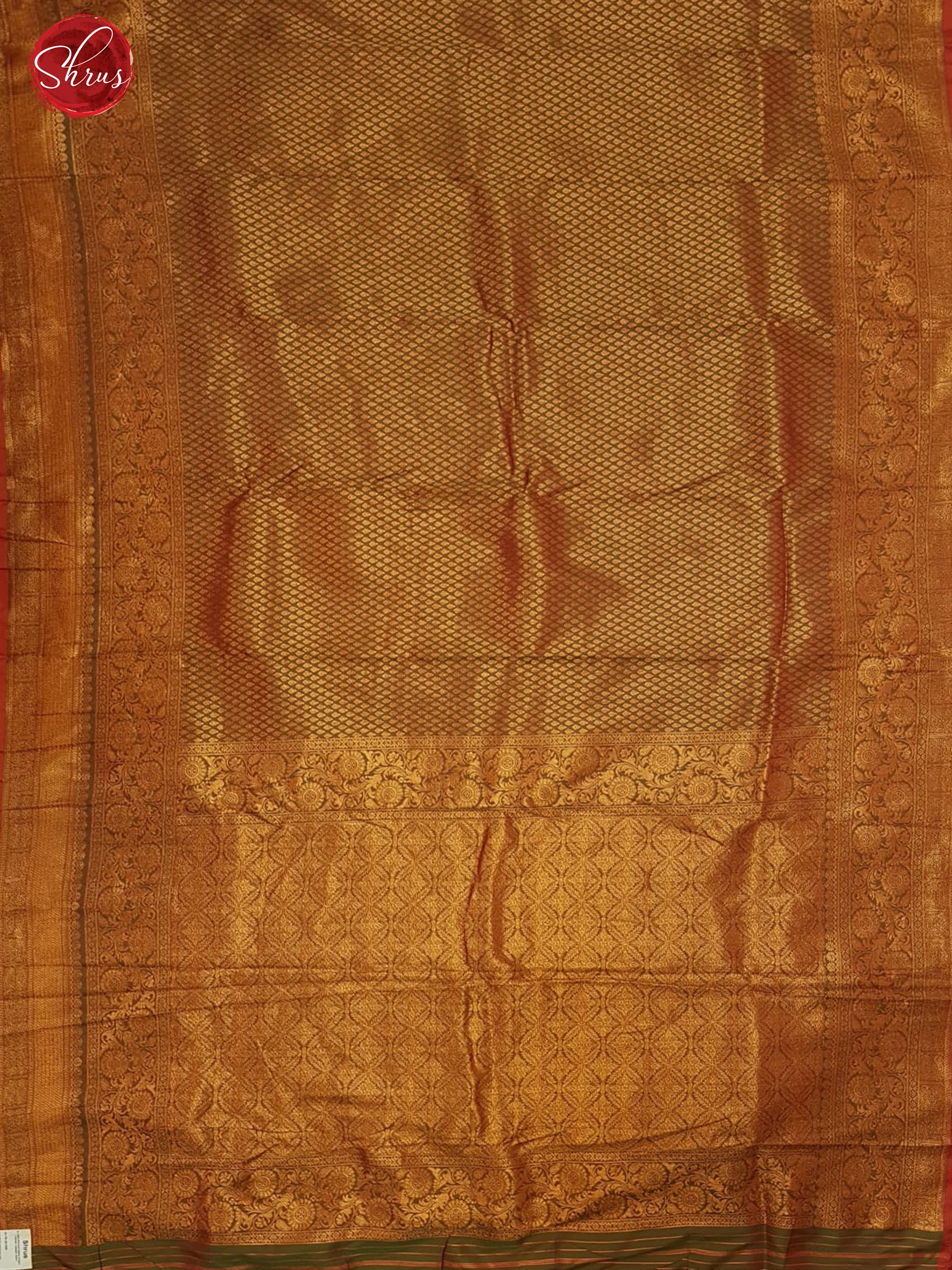 Dull Gold & Green -  Semi Kanchipuram with Zari woven  brocade  on the body &   Zari Border - Shop on ShrusEternity.com