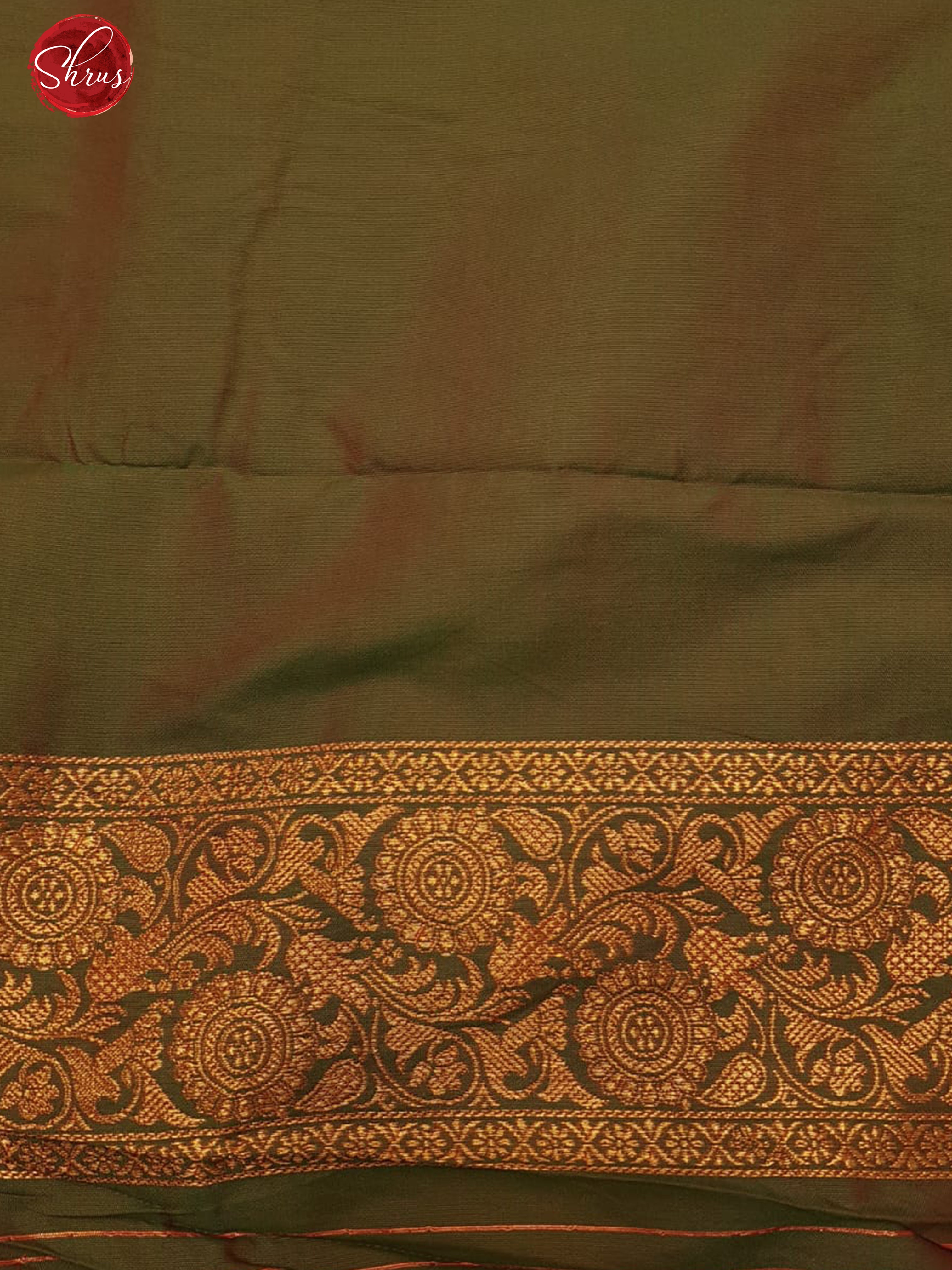 Dull Gold & Green -  Semi Kanchipuram with Zari woven  brocade  on the body &   Zari Border - Shop on ShrusEternity.com