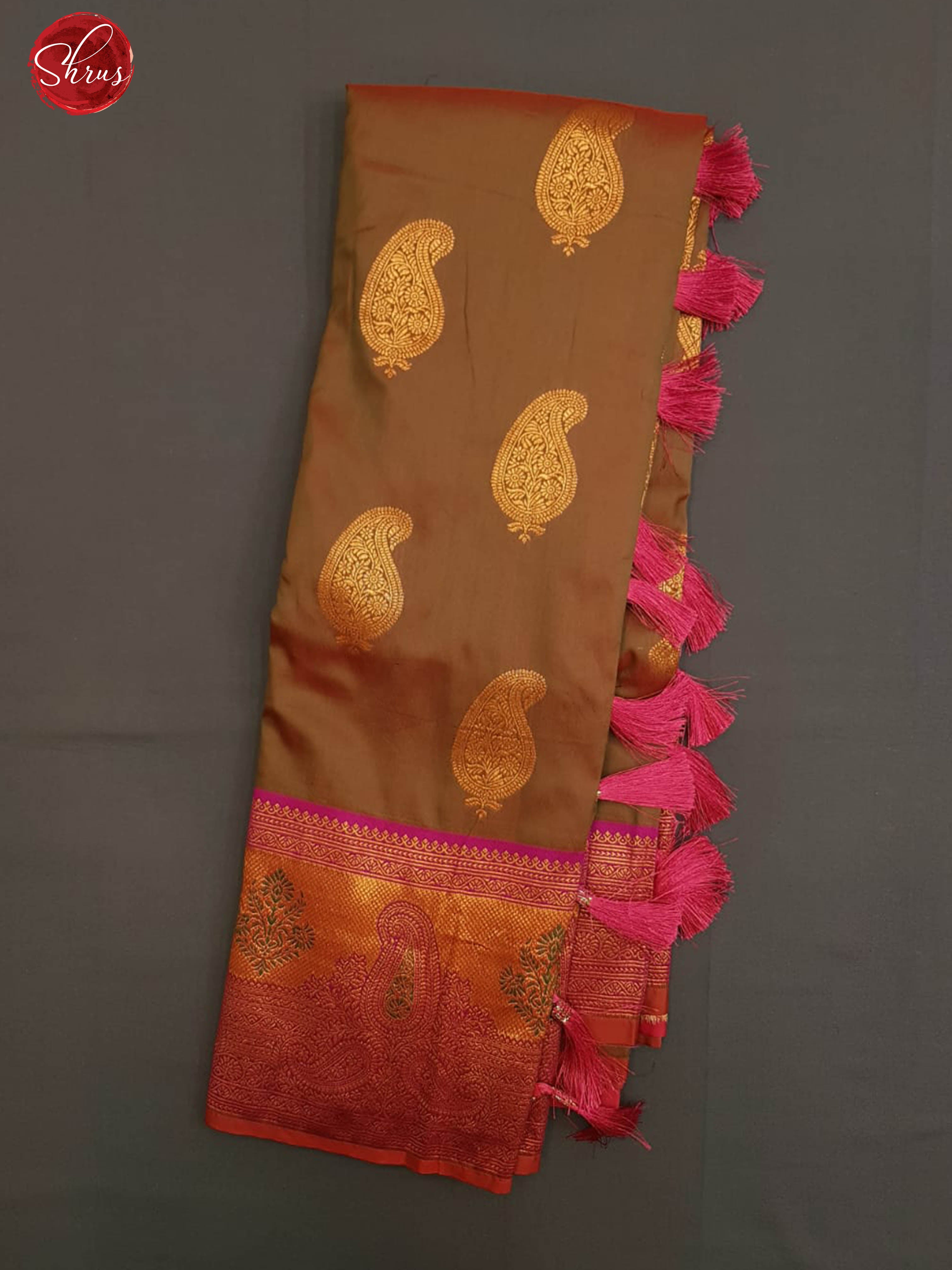 Brown & Pink - Semi Kanchipuram with Zari woven manga buttas  on the body & Contrast Zari Border - Shop on ShrusEternity.com