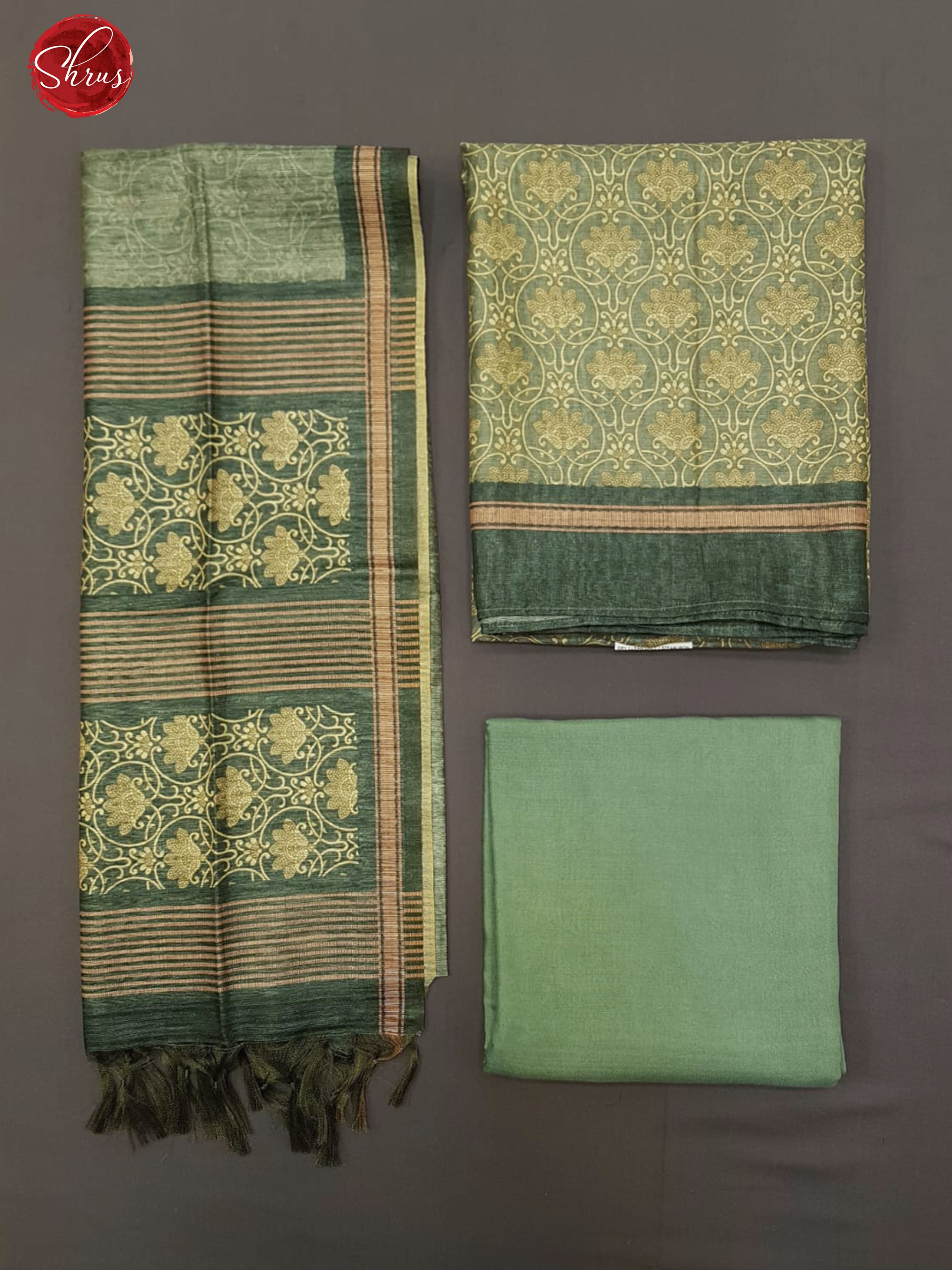 Green -  Matka Salwar Suit with  printed Tops & Dupatta(In the picture left side is dupatta And the right side is Top & Bottom ) - Shop on ShrusEternity.com