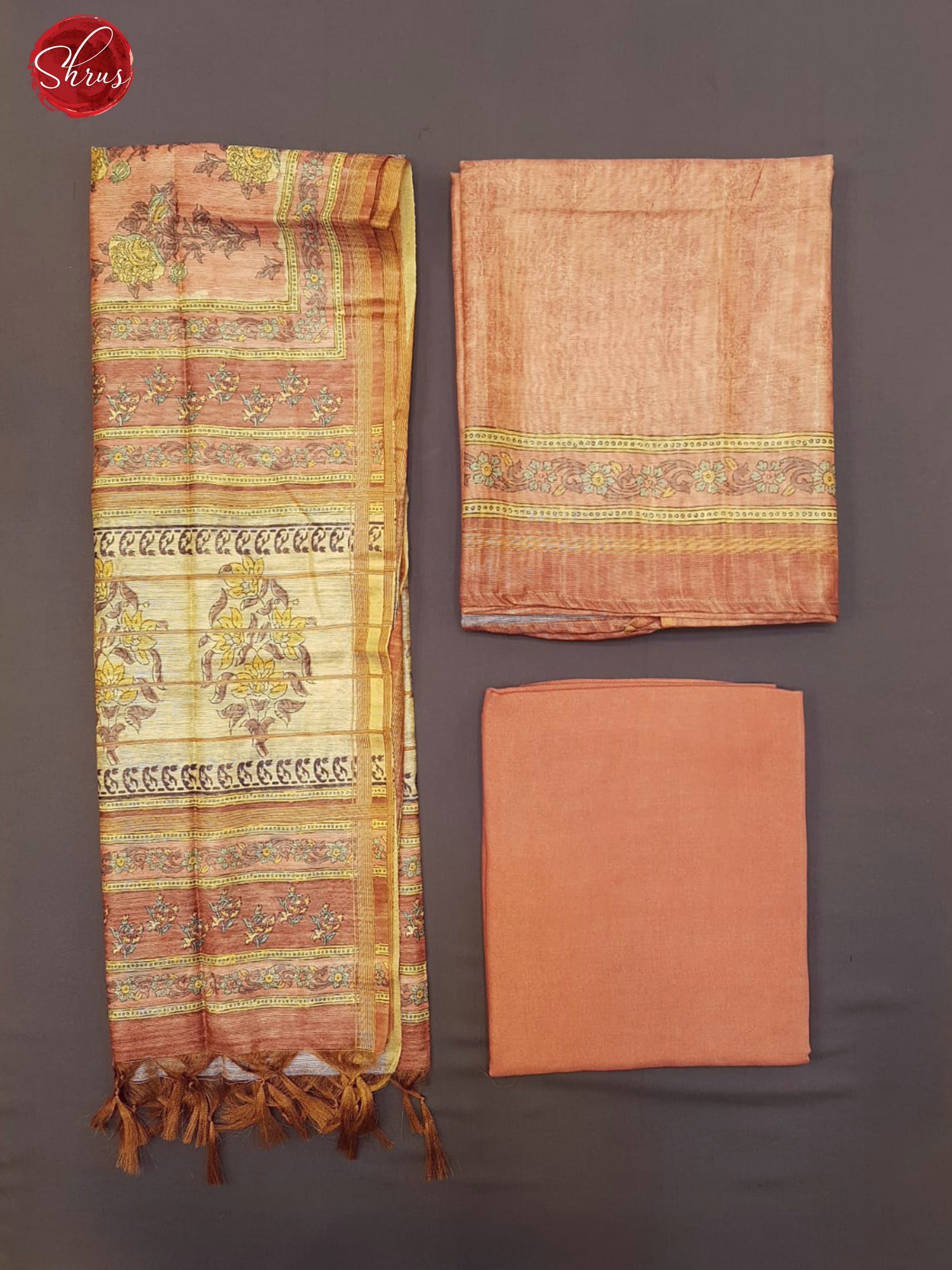 Brick-  Matka Salwar Suit with  printed Tops & Dupatta(In the picture left side is dupatta And the right side is Top & Bottom ) - Shop on ShrusEternity.com