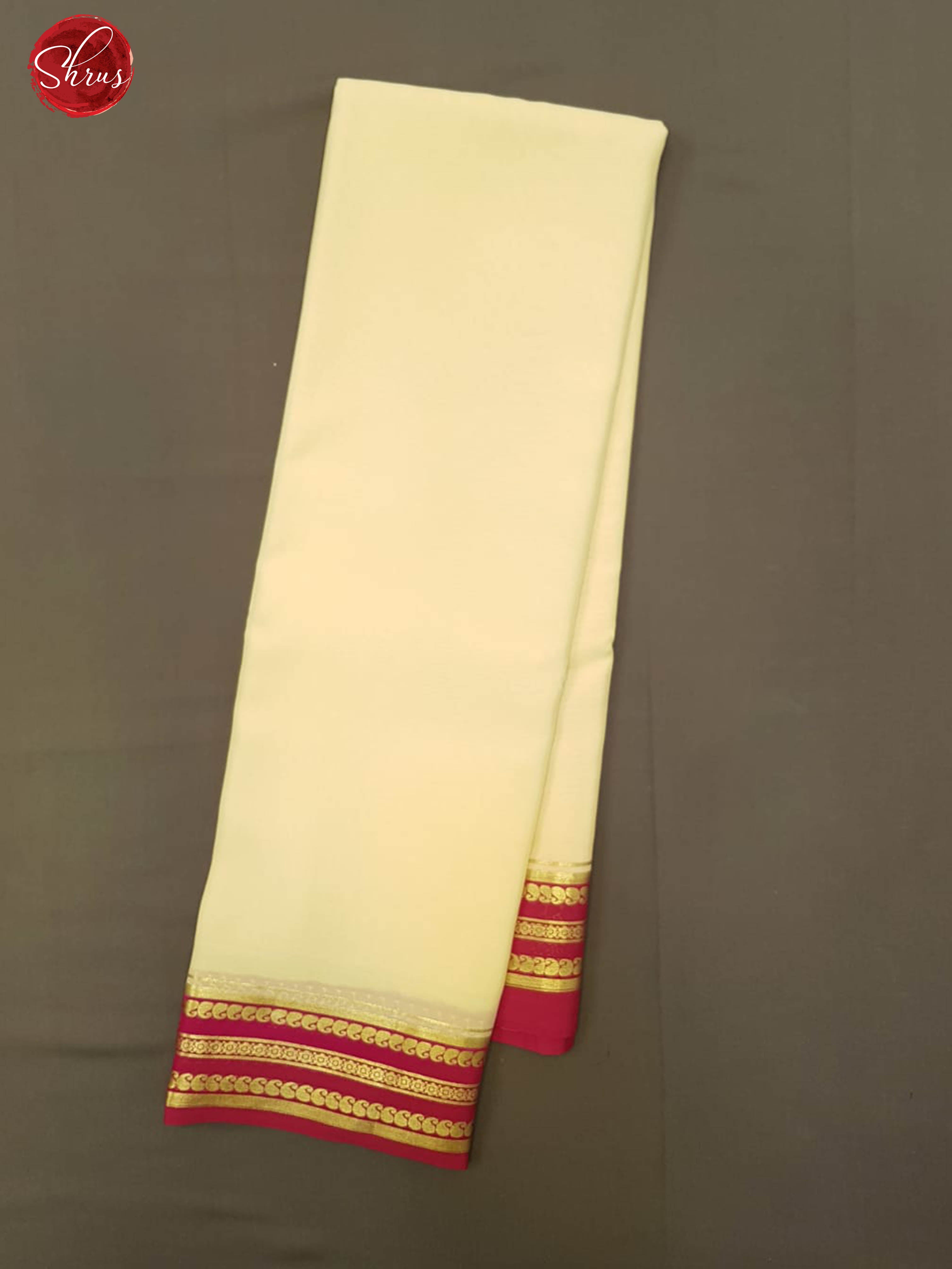 Cream & Pink -  Mysore Silk with plain Body & Contrast zari  Border - Shop on ShrusEternity.com