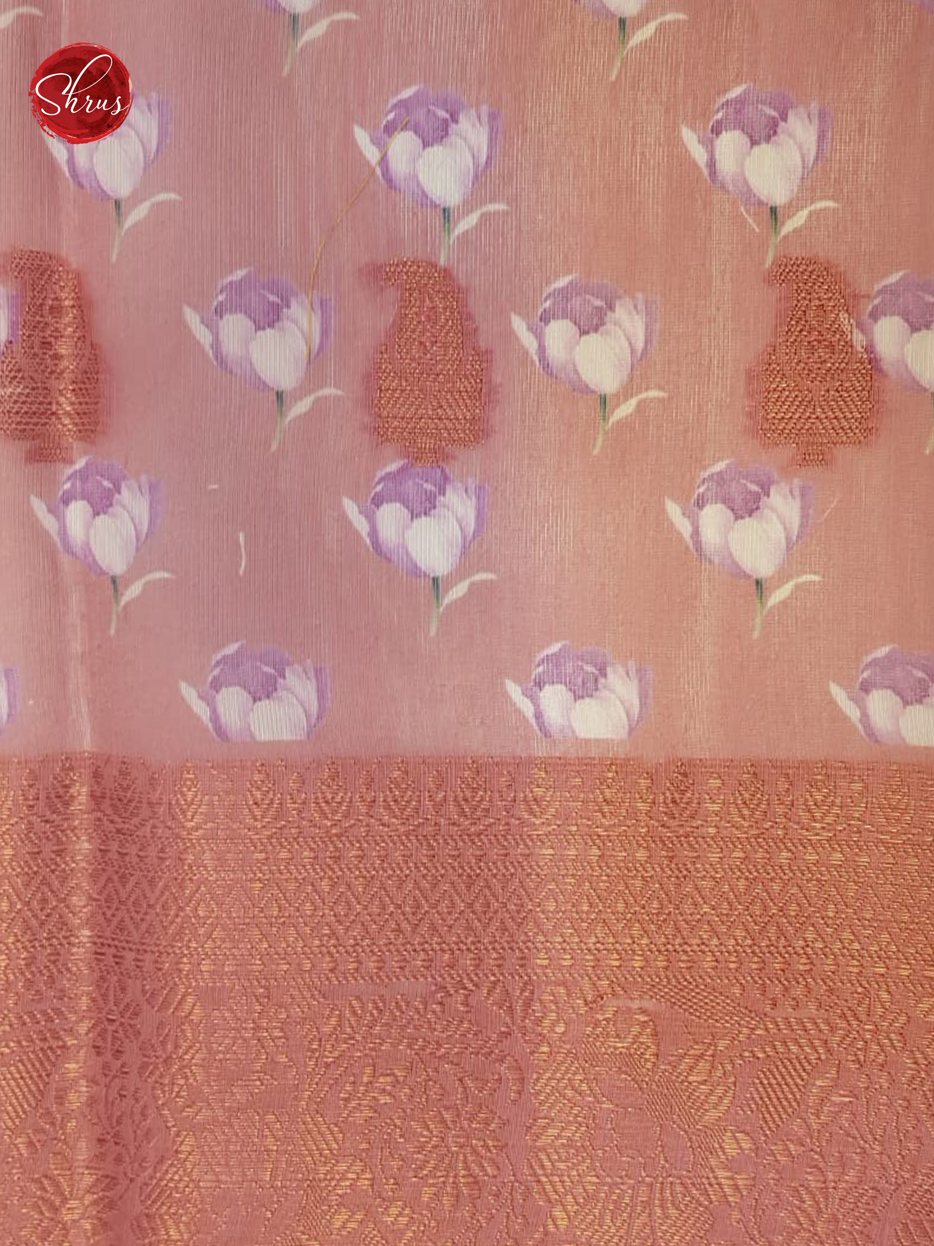 Blue & Pink -Semi Chanderi with floral print on the body & Zari Border - Shop on ShrusEternity.com