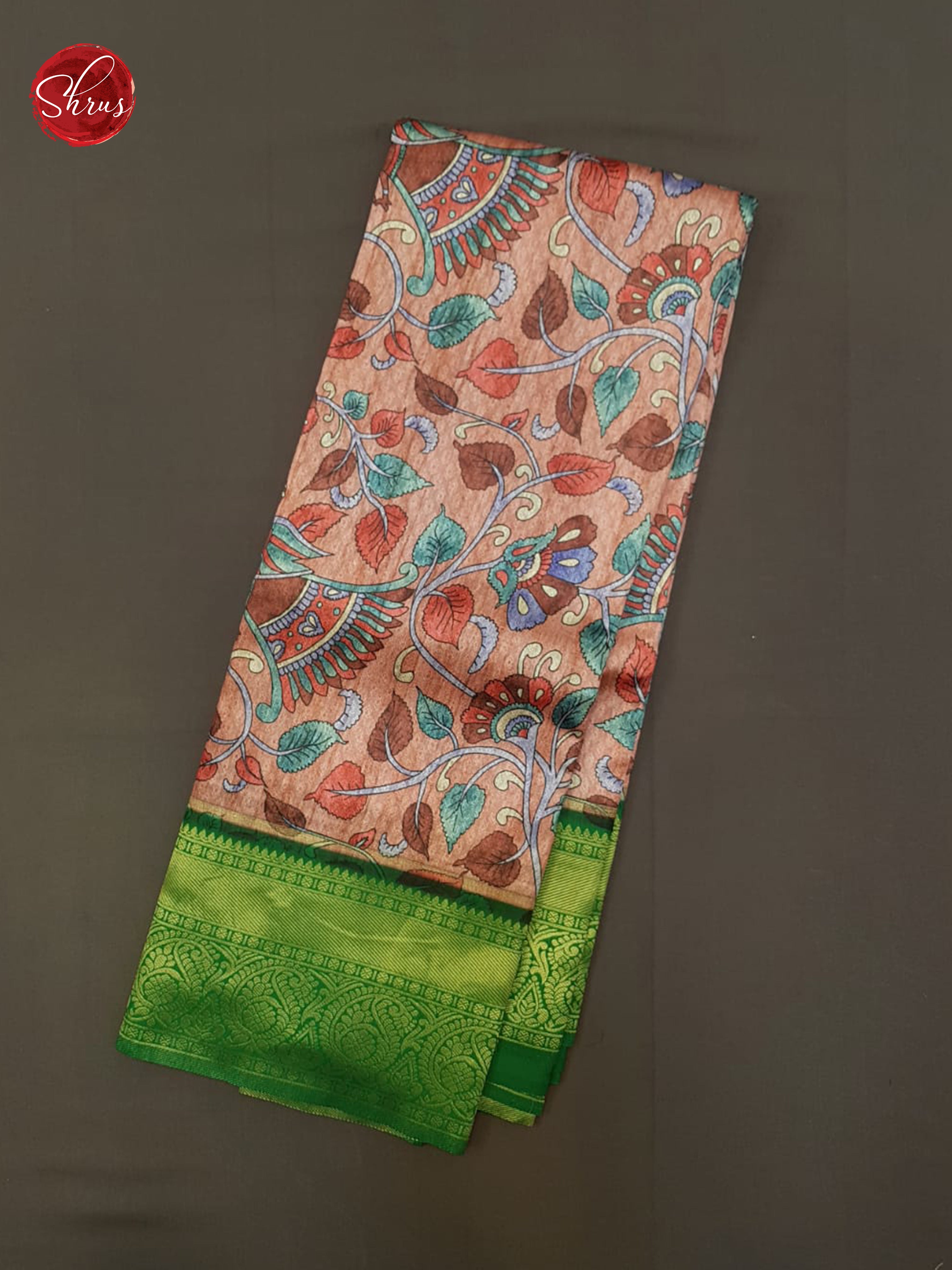 Pink & Green- Art Gadwal with floral print on the body& Contrast Zari Border - Shop on ShrusEternity.com