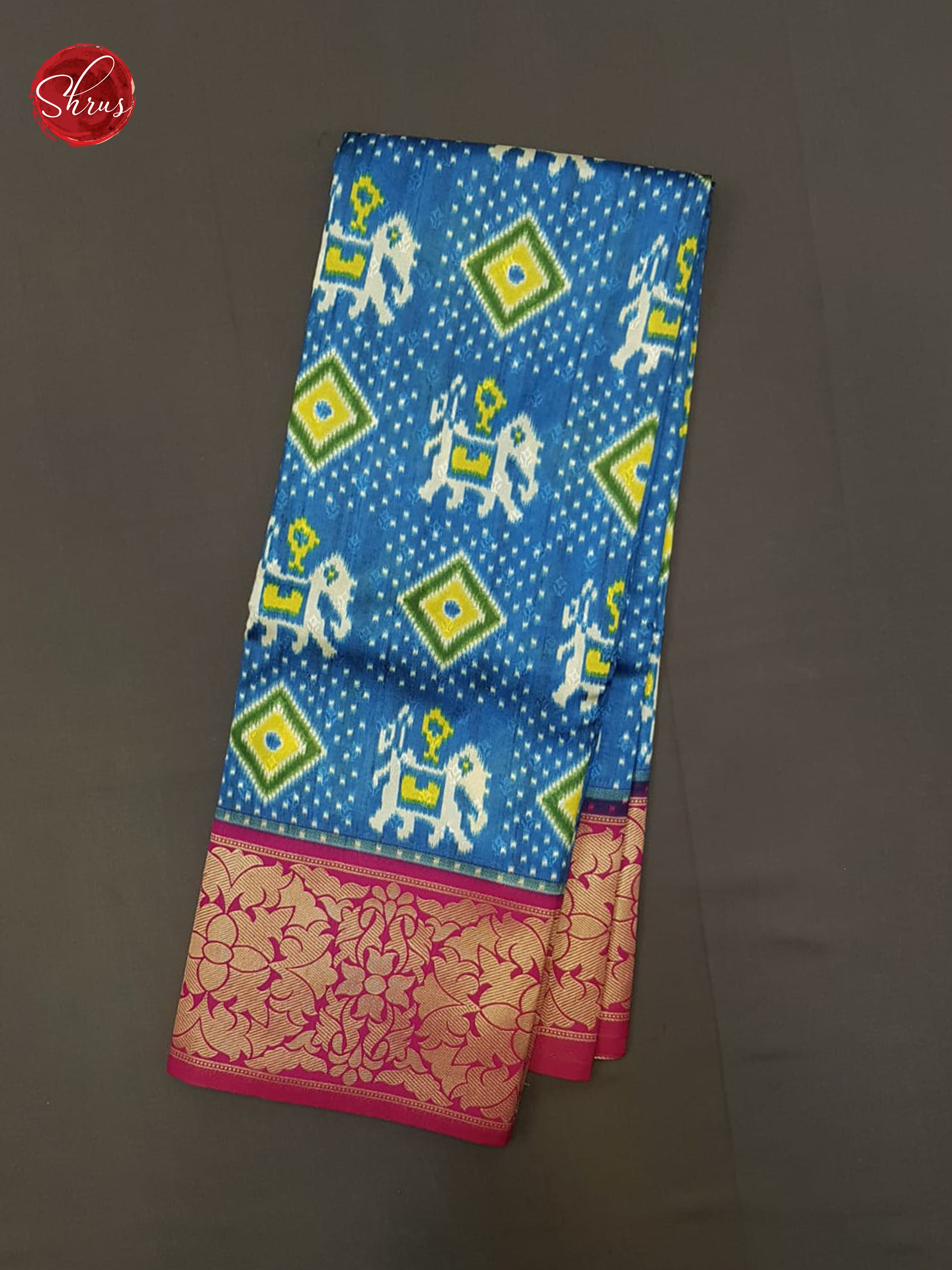 Blue & Pink - Art Gadwal with patola print on the body& Contrast Zari Border - Shop on ShrusEternity.com