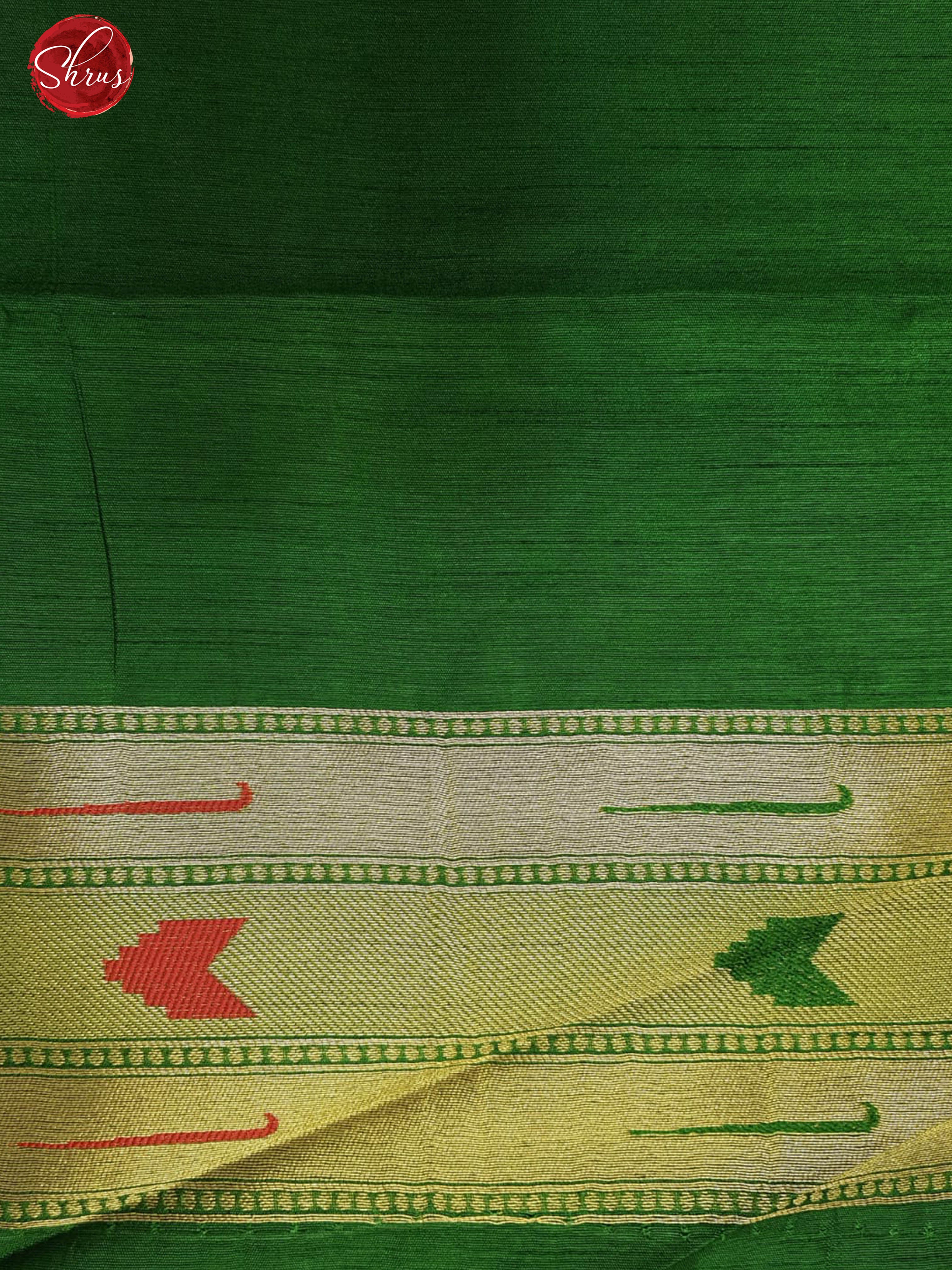 Dark Green(Single Tone)- Semi Paithani with zari woven round buttas on the body& Zari Border - Shop on ShrusEternity.com