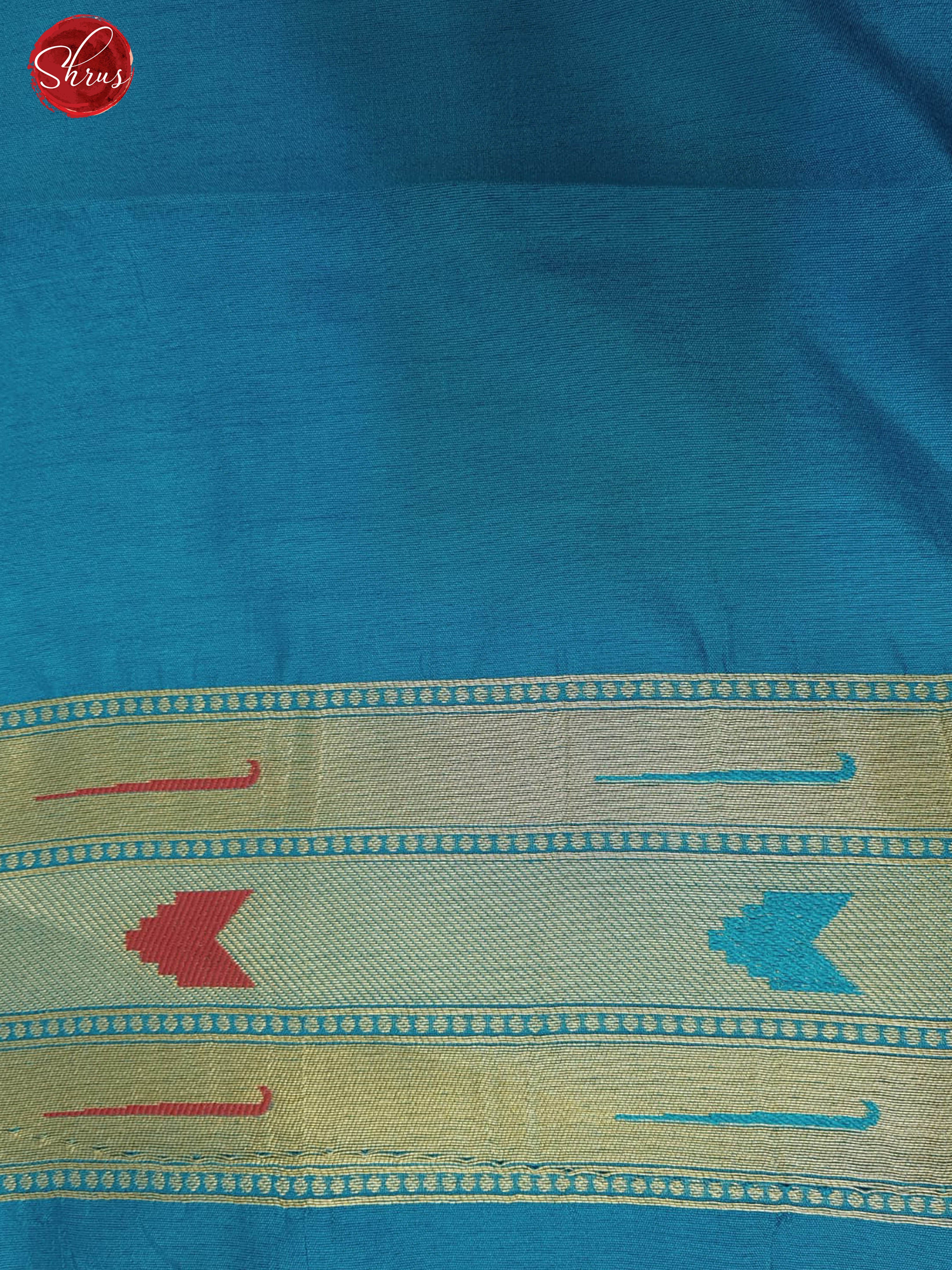 Blue(Single Tone)- Semi Paithani with zari woven round buttas on the body& Zari Border - Shop on ShrusEternity.com