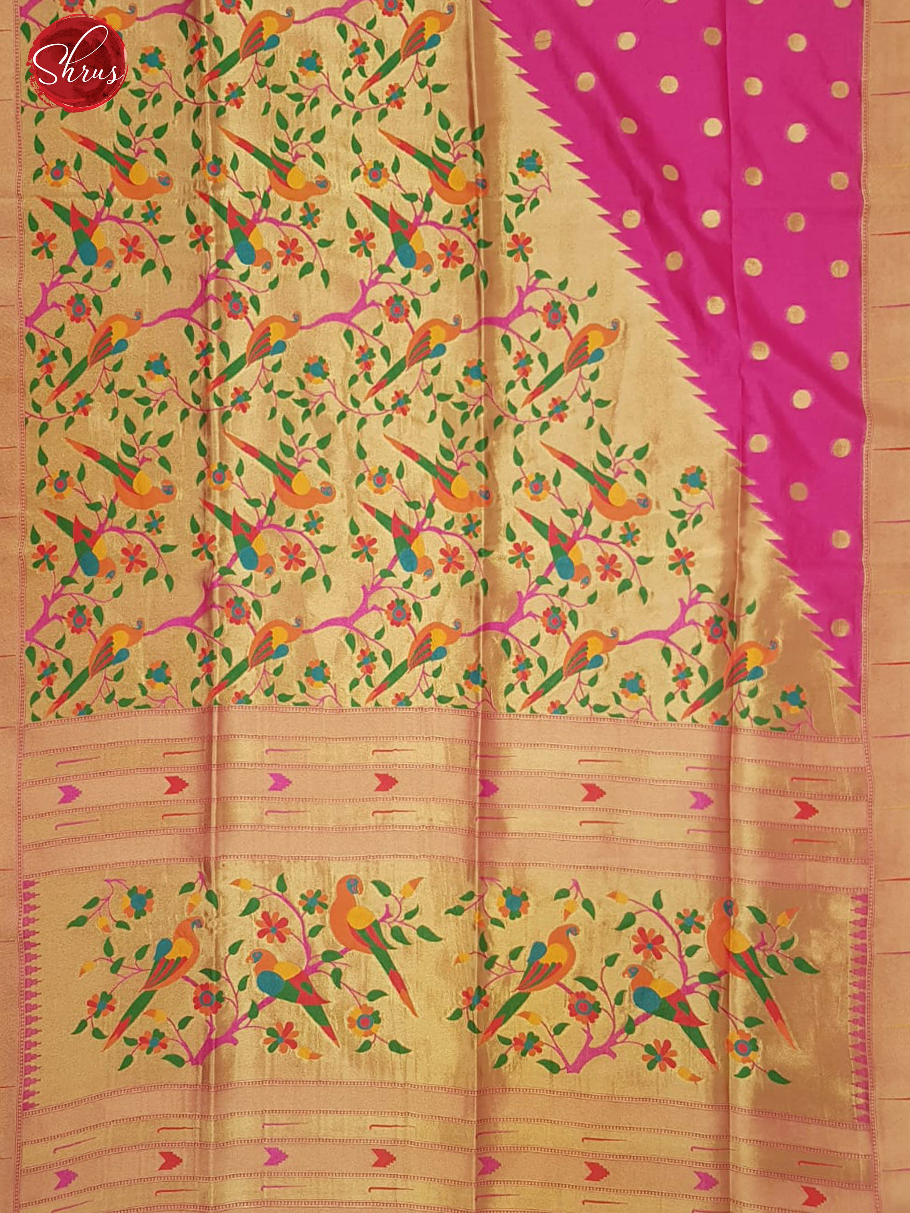 Pink(Single Tone)- Semi Paithani with zari woven round buttas on the body& Zari Border - Shop on ShrusEternity.com