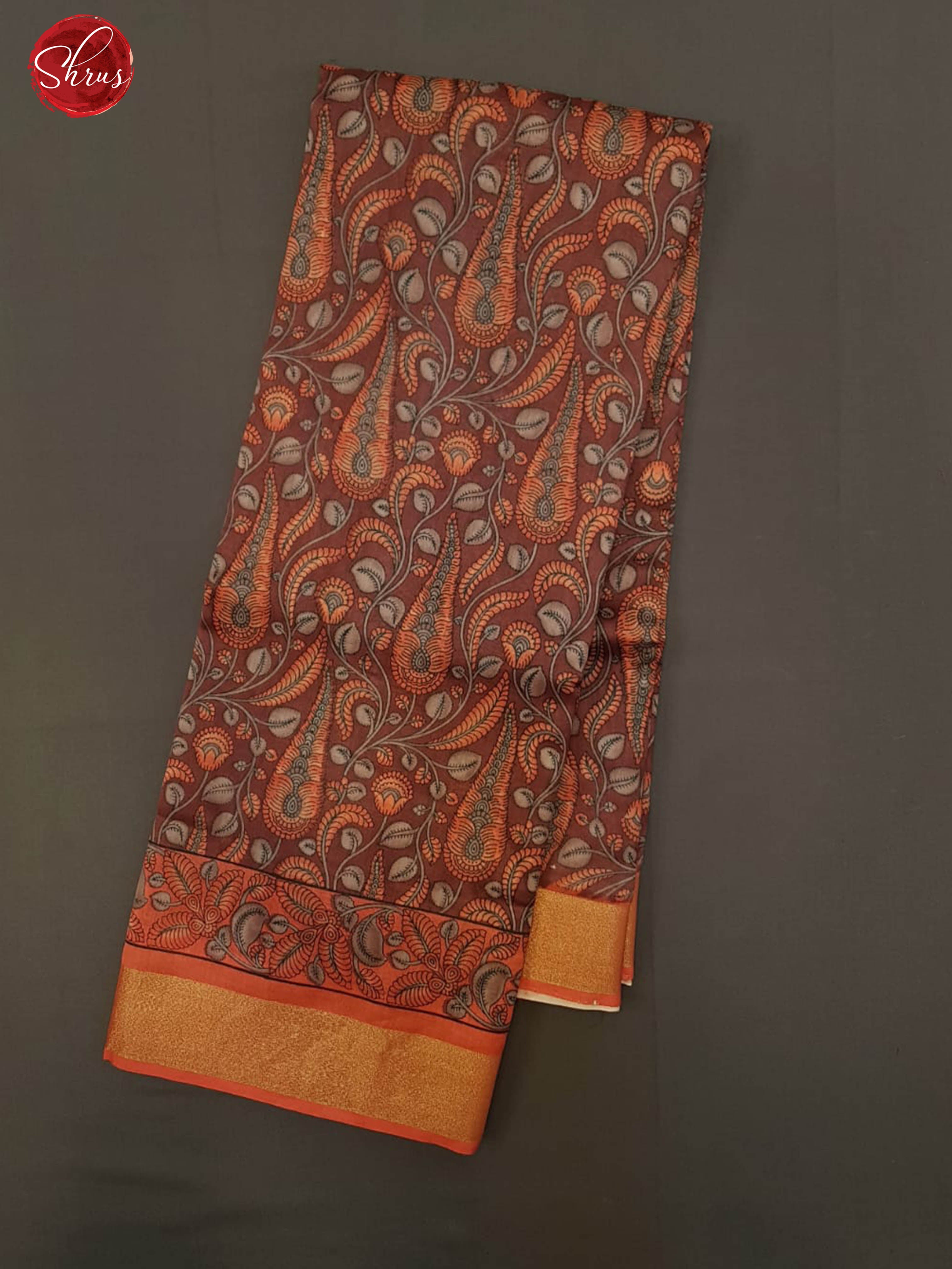 Purple & Orange -Moonga Silk with printed Body & Contrast Zari Border - Shop on ShrusEternity.com