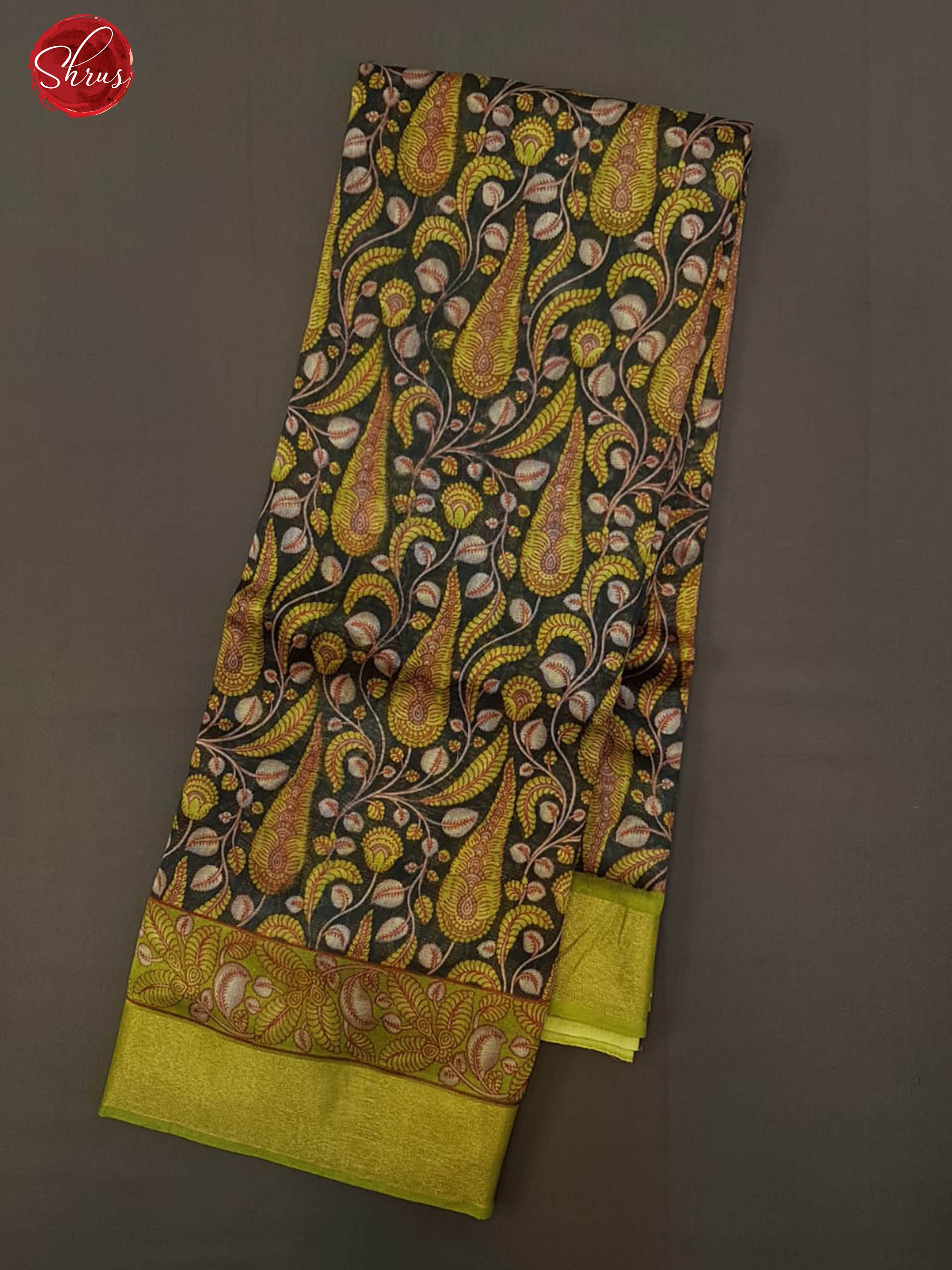 Black & Green-Moonga Silk with printed Body & Contrast Zari Border - Shop on ShrusEternity.com