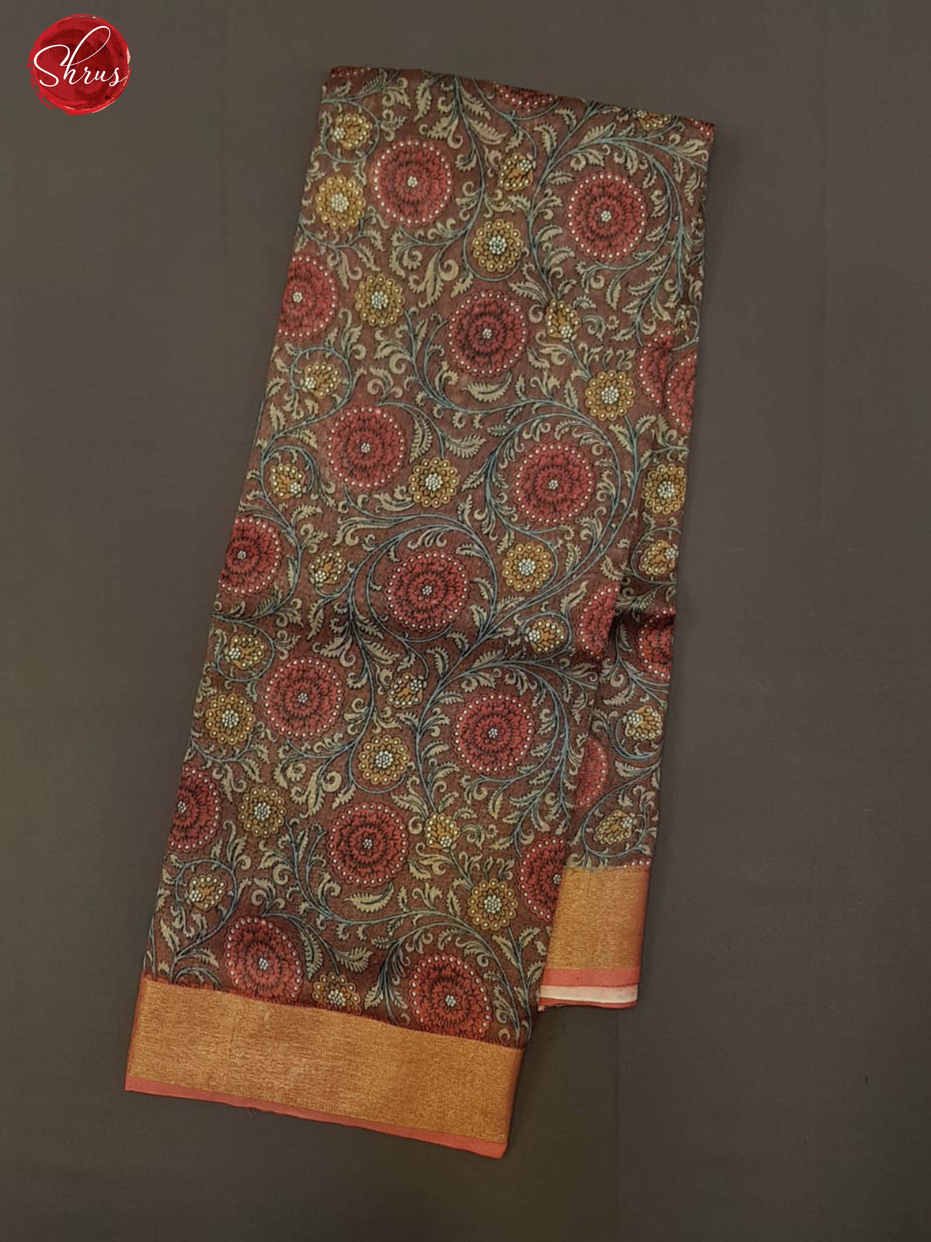 Brown & Pink- Moonga Silk with printed Body & Contrast Zari Border - Shop on ShrusEternity.com