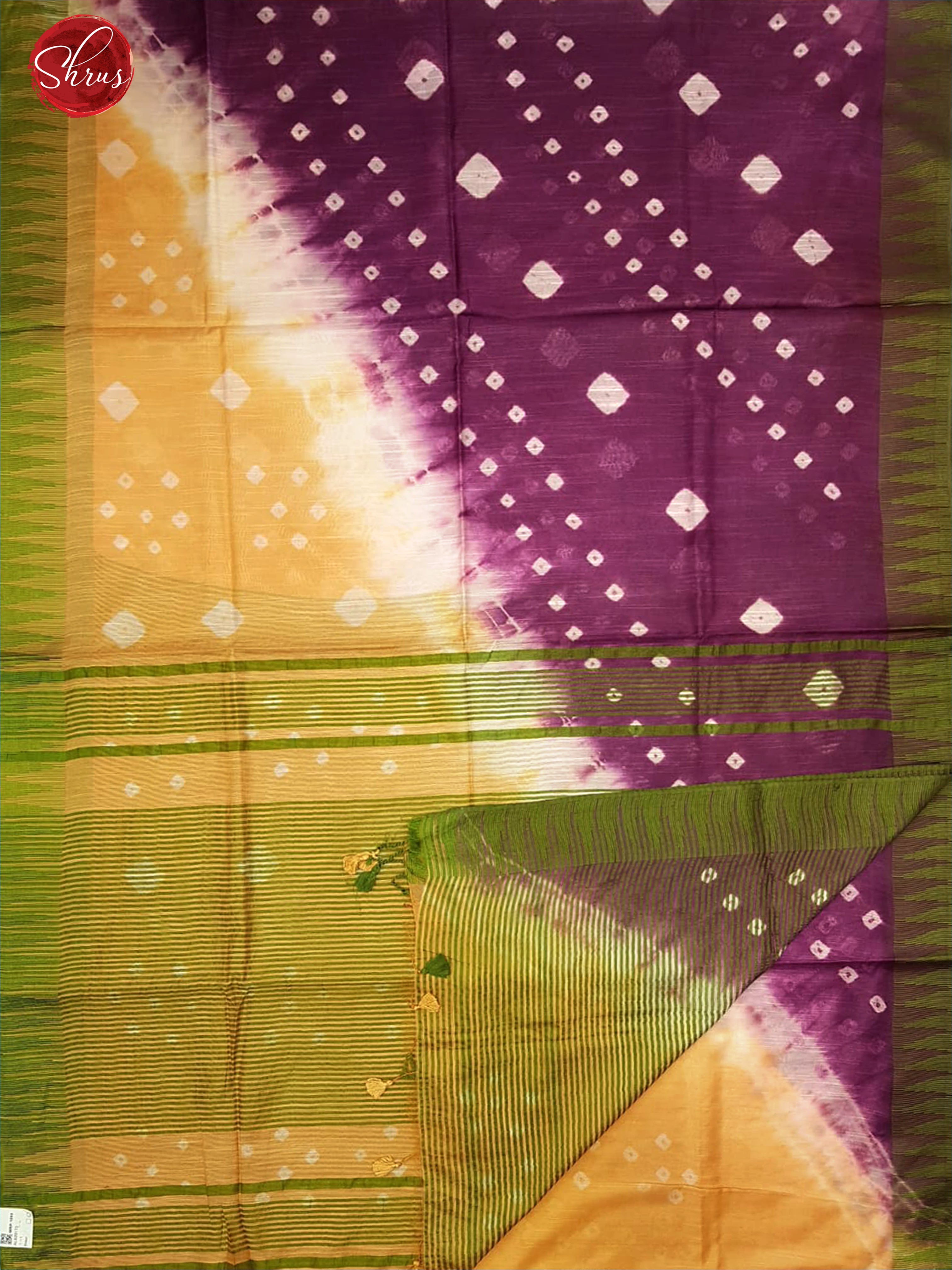 Purple & Beige -  -Shibori with shibori pattern on the body & zari Border - Shop on ShrusEternity.com