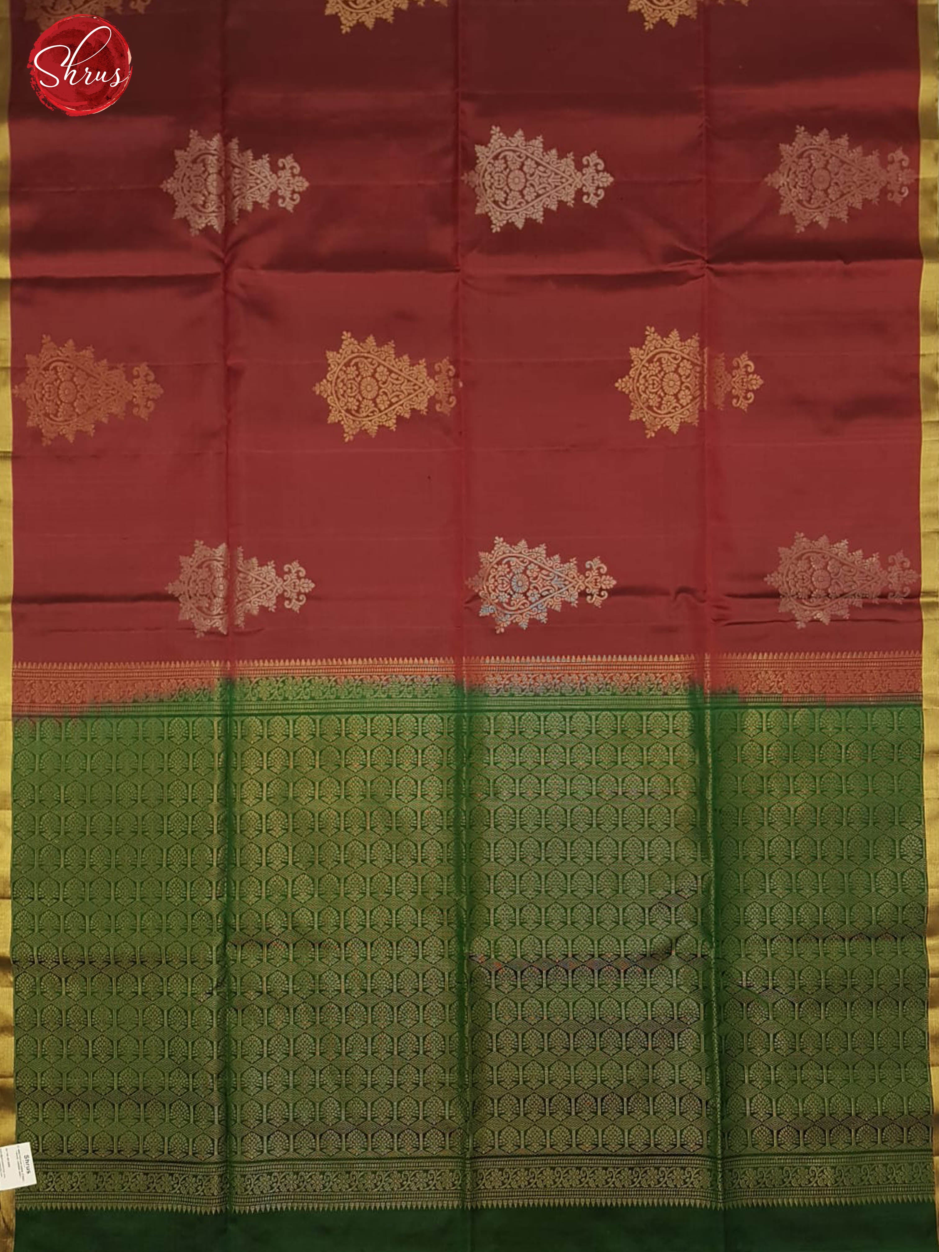 Maroon & Green -Borderless Soft Silk with Gold Zari woven Floral Motifs on the body - Shop on ShrusEternity.com