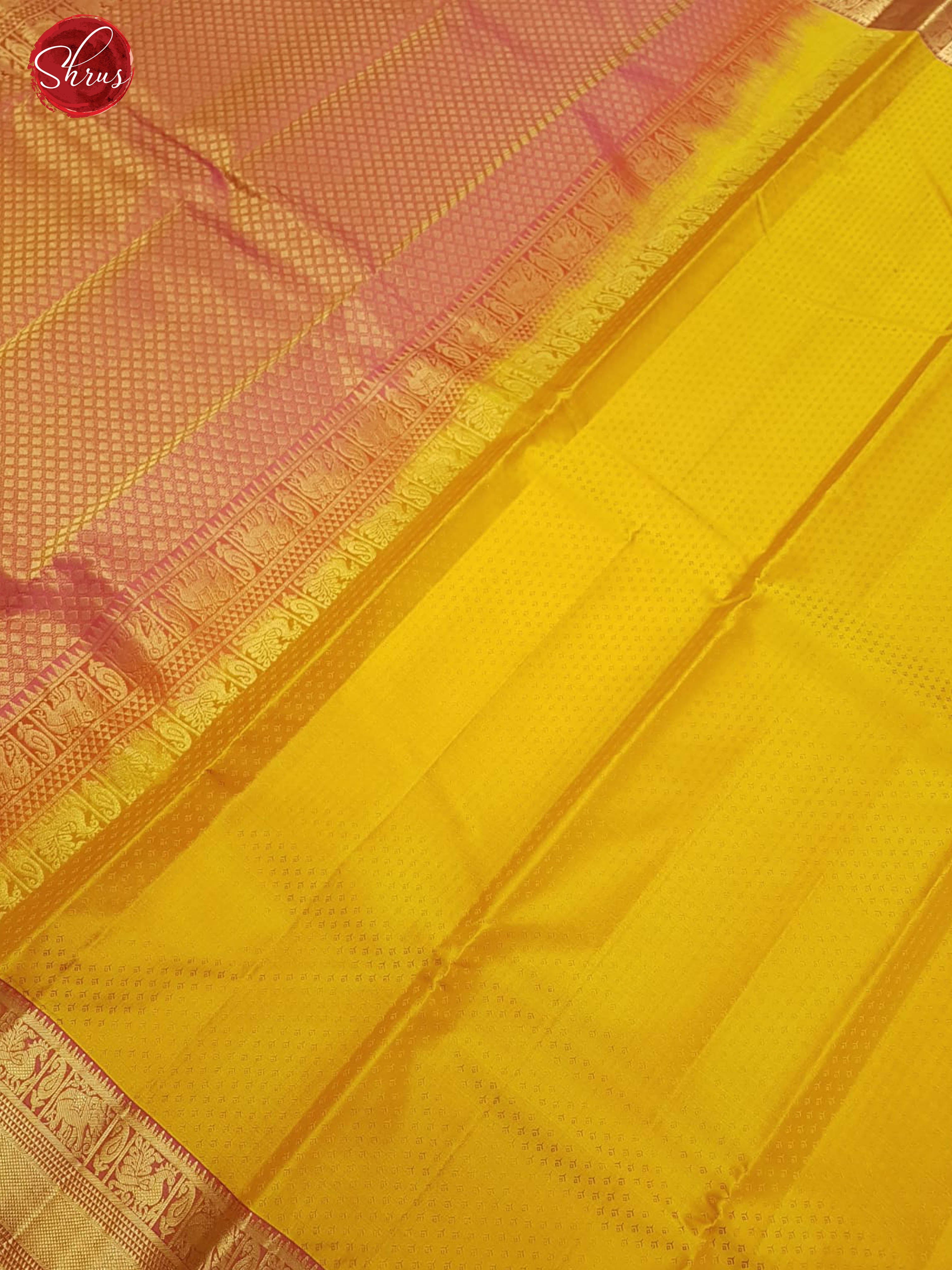 Yellow & Pink-Kanchipuram Silk with zari buttas on the body & Contrast zari Border - Shop on ShrusEternity.com