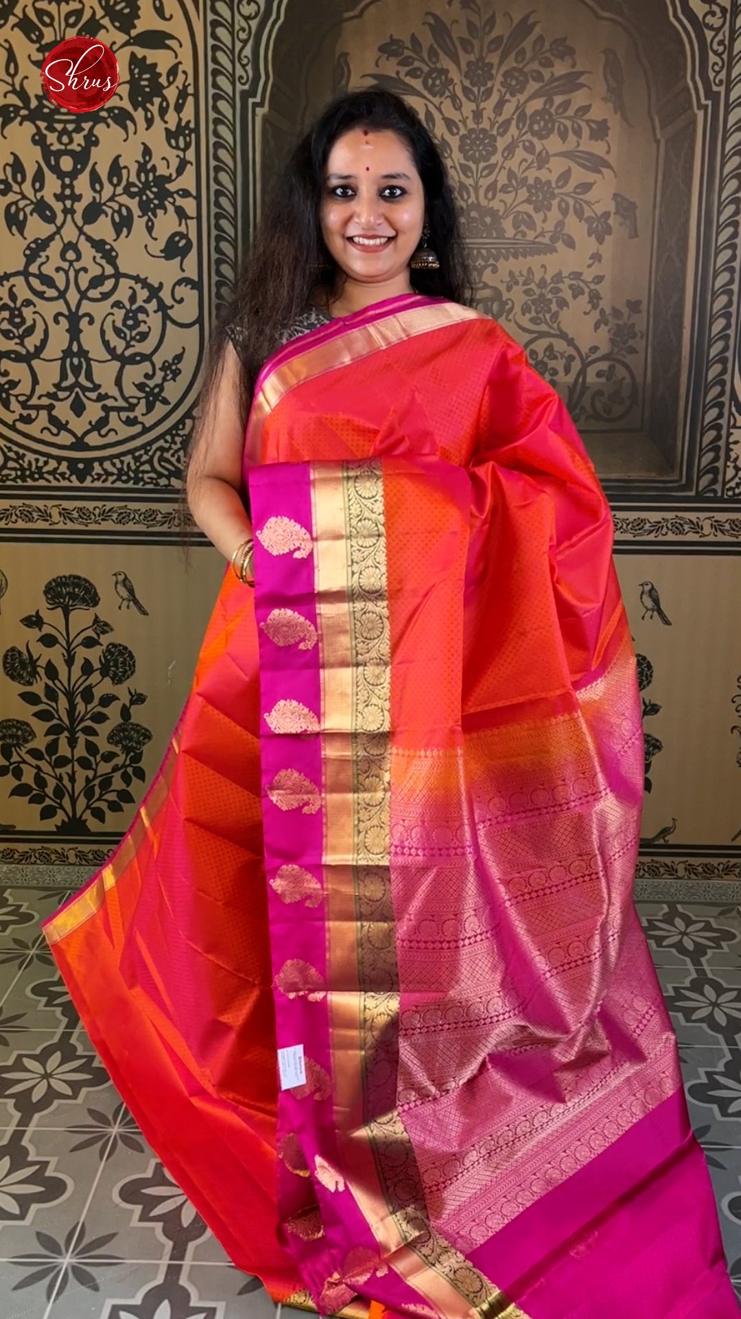 Orangish Pink and Majenta - Kanchipuram Silk - Shop on ShrusEternity.com