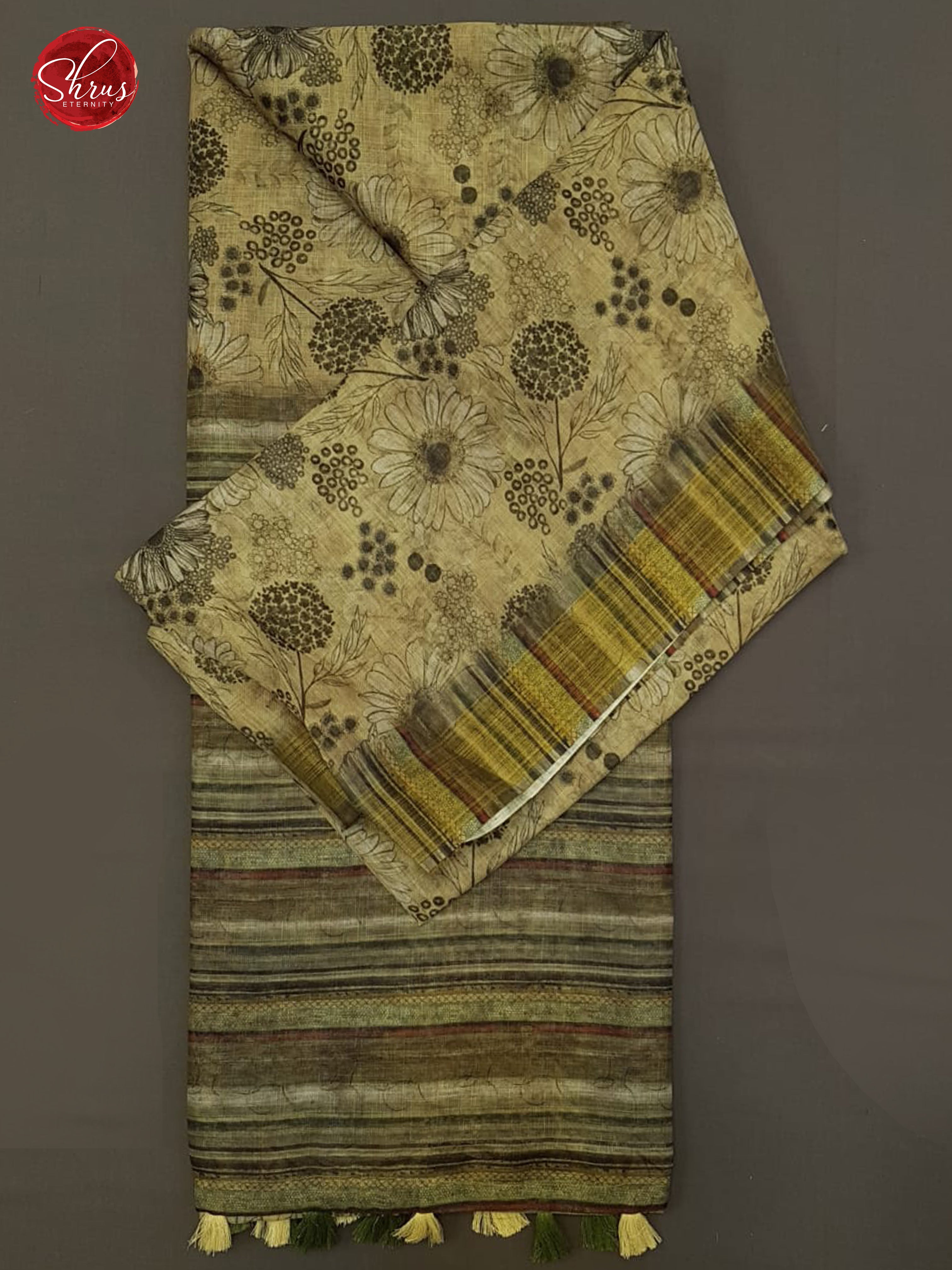 Elachi Green & Brown - Matka Cotton with floral print on the Body &    printed  Border - Shop on ShrusEternity.com