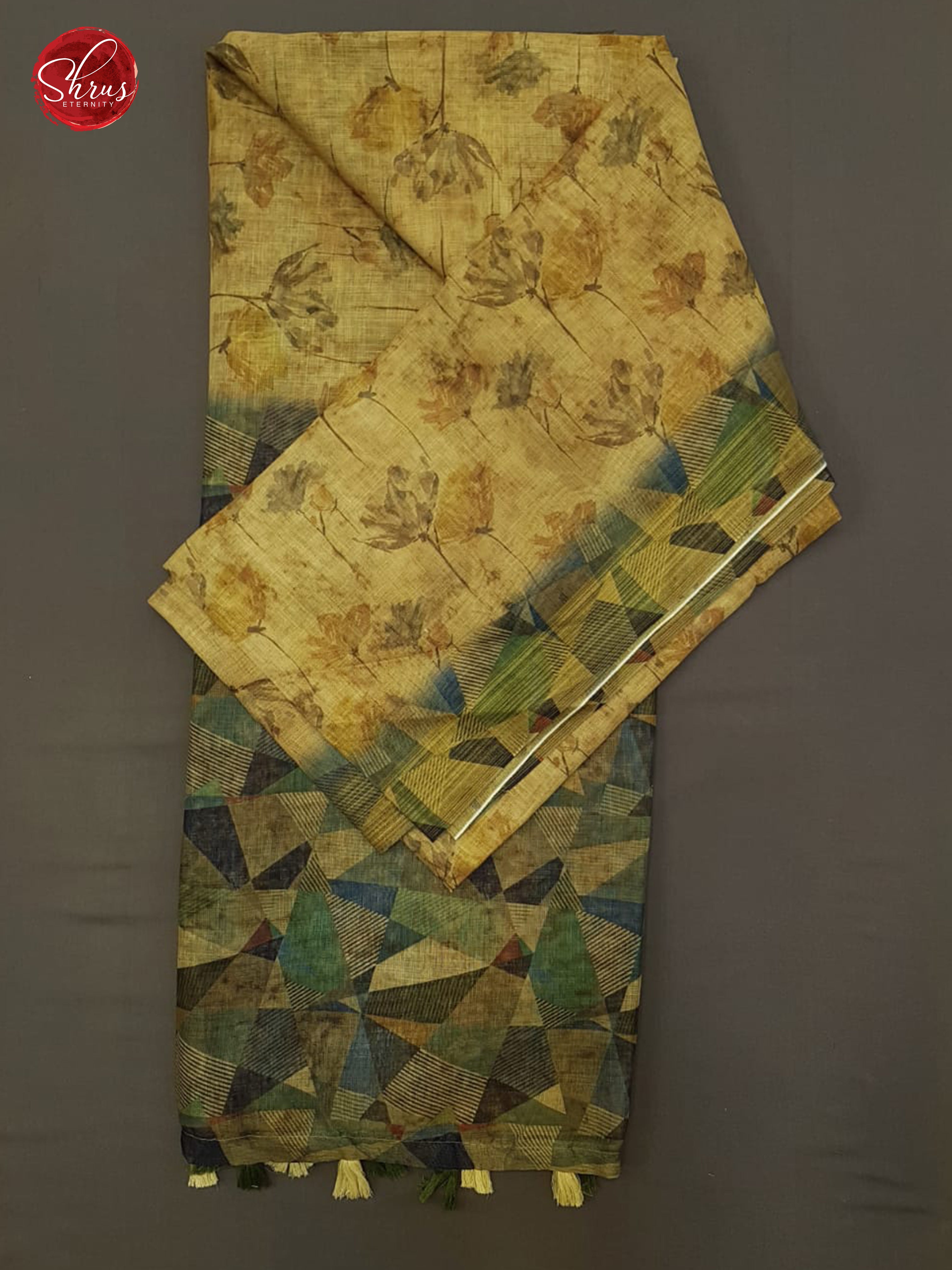 Light Mustard & Green -   Matka Cotton with floral print on the Body &  contrast  Border - Shop on ShrusEternity.com