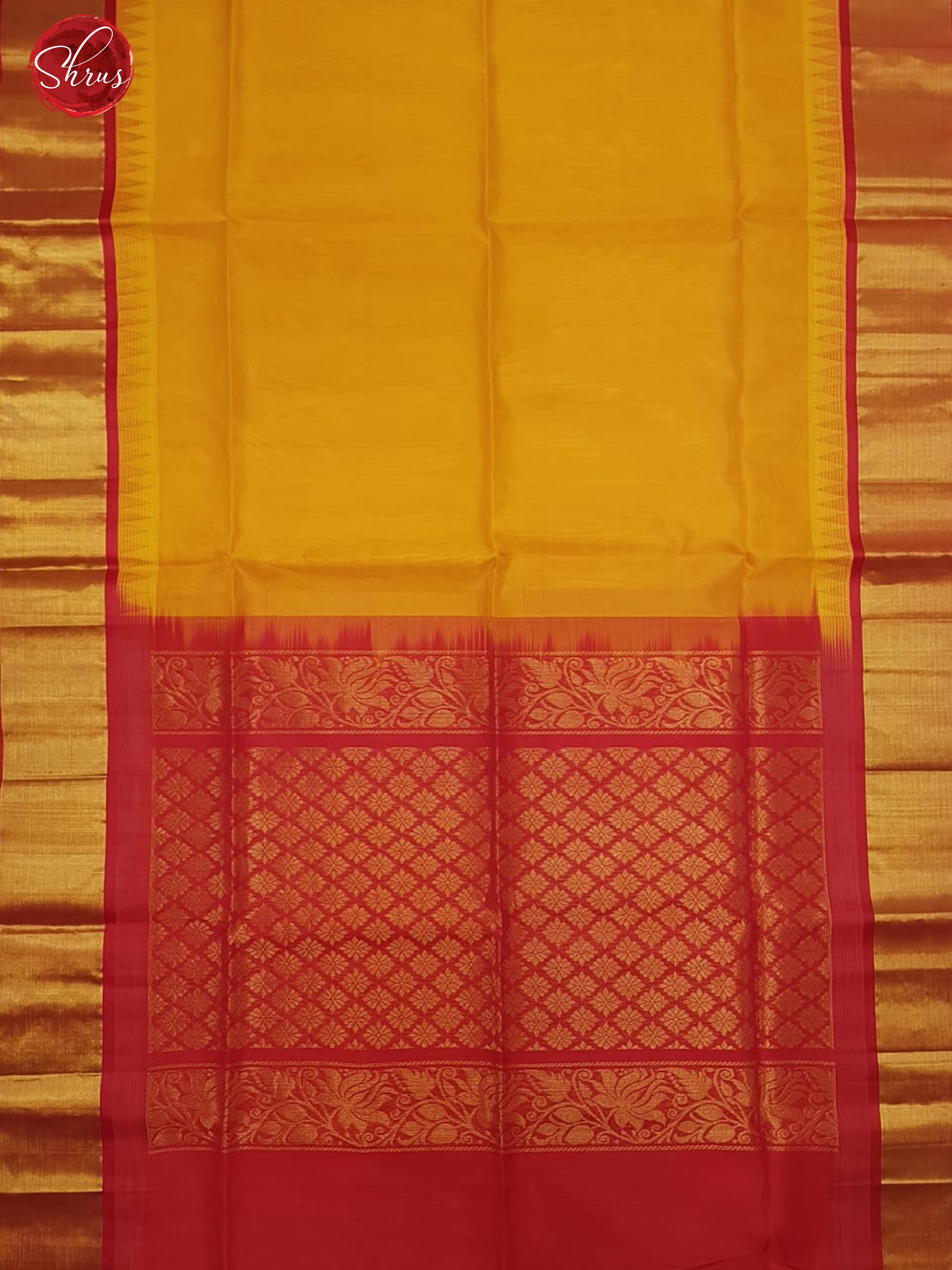 Mustard & Red -Silk Cotton with plain Body & contrast  Zari Border - Shop on ShrusEternity.com