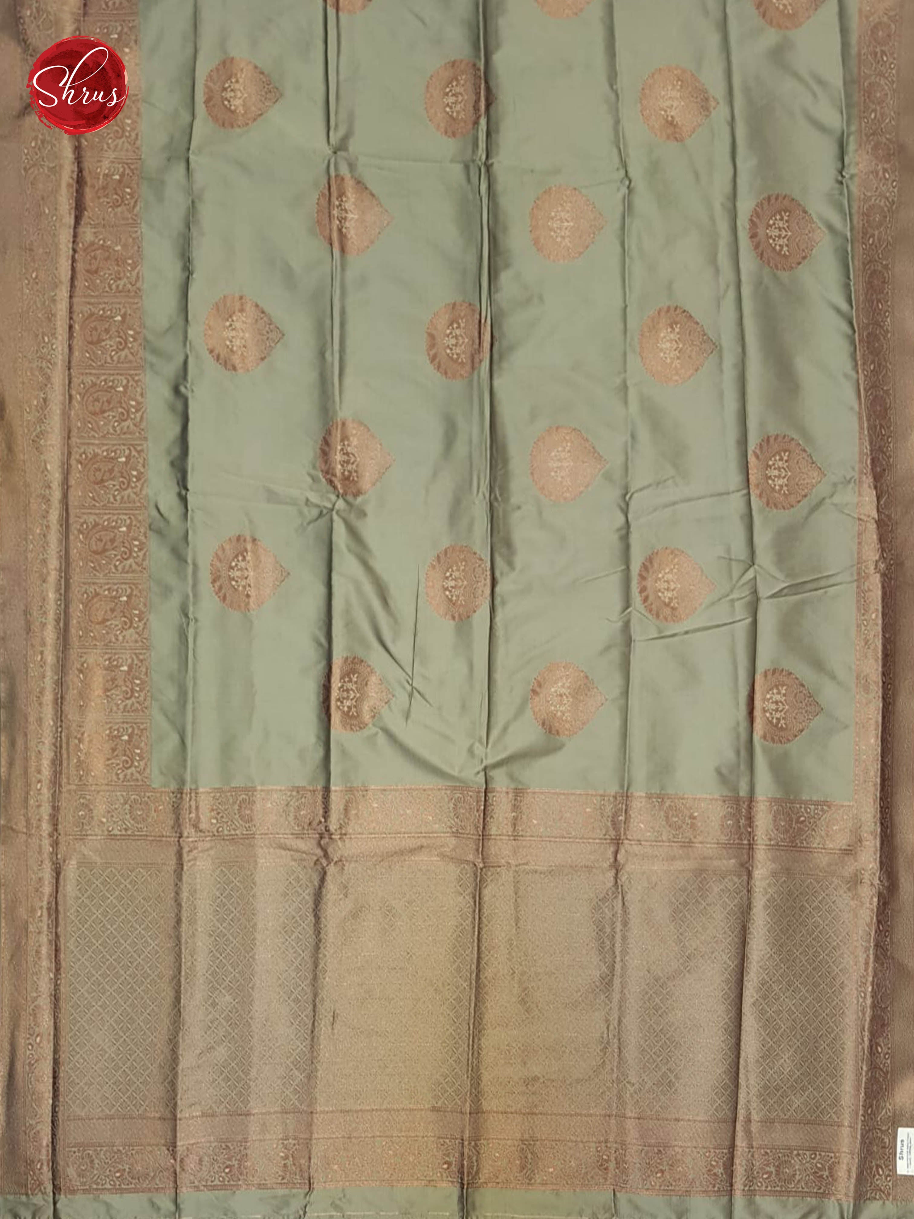 Greenish Grey(Single tone)- Semi Khatan with zari woven floral motifs on the body& Zari Border - Shop on ShrusEternity.com
