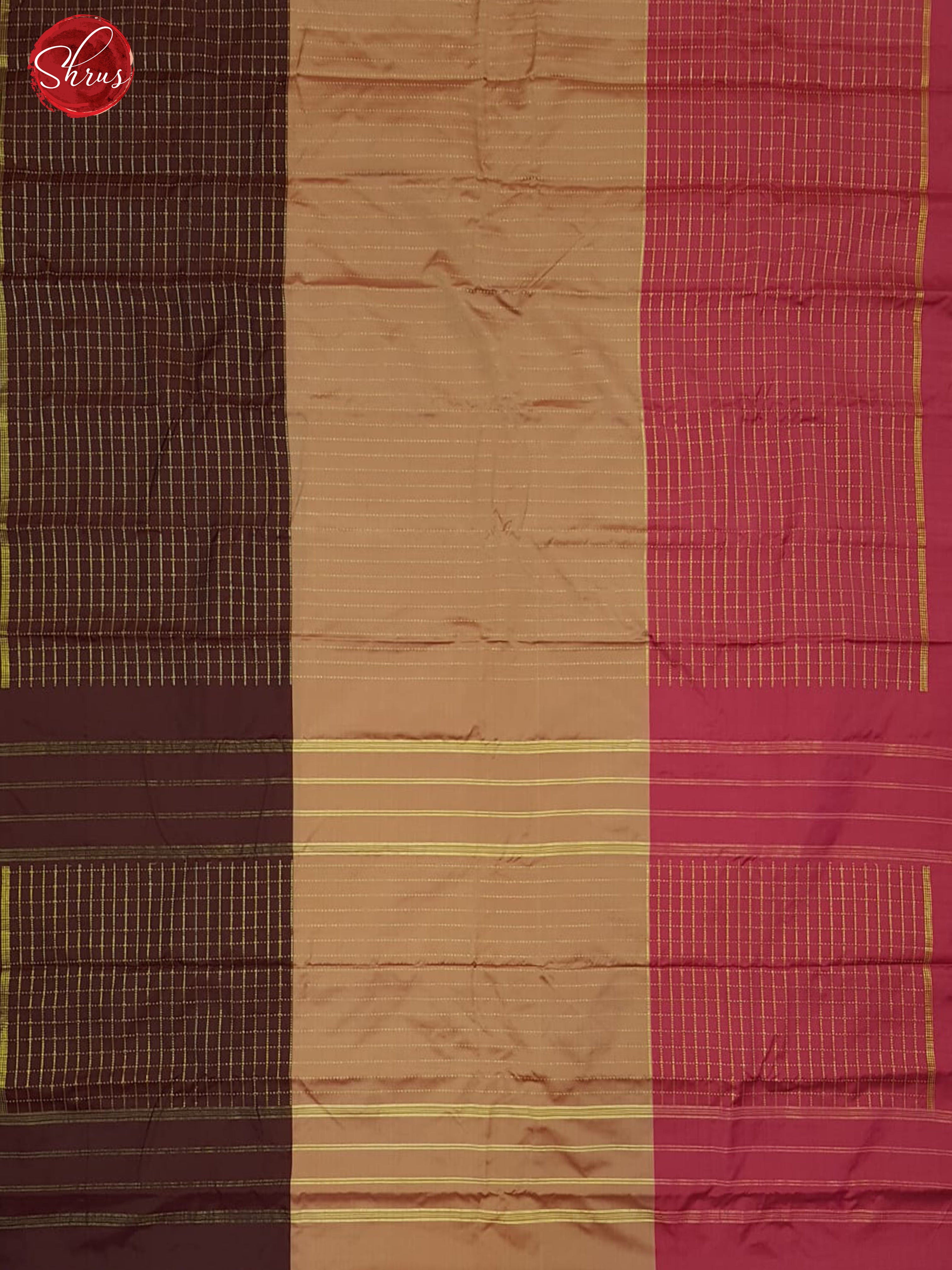Biscuit ,Brown & Pink- Semi Gadwal Silk with Checks on the body - Shop on ShrusEternity.com