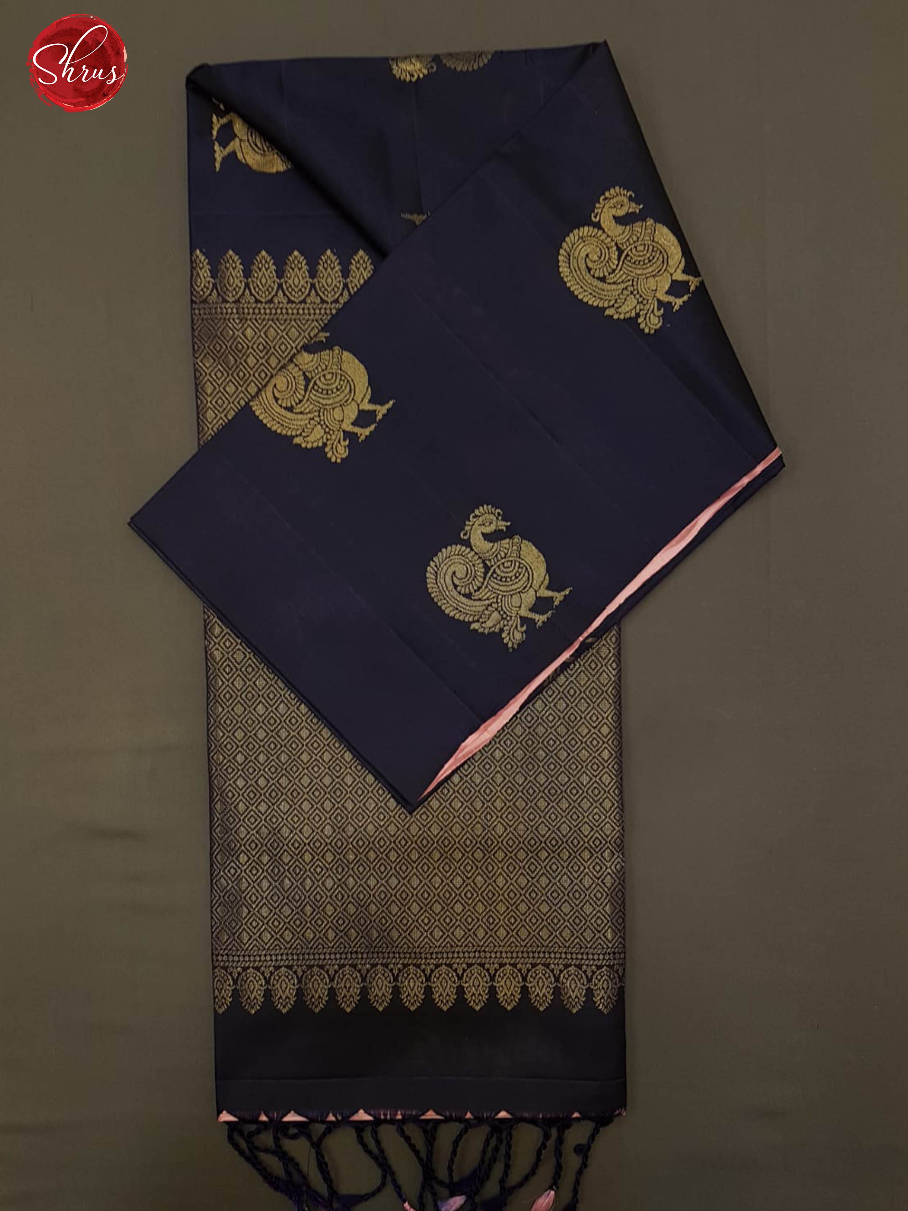 Blue & Pink - Borderless Soft Silk with Zari woven peacock motifs on the Body - Shop on ShrusEternity.com