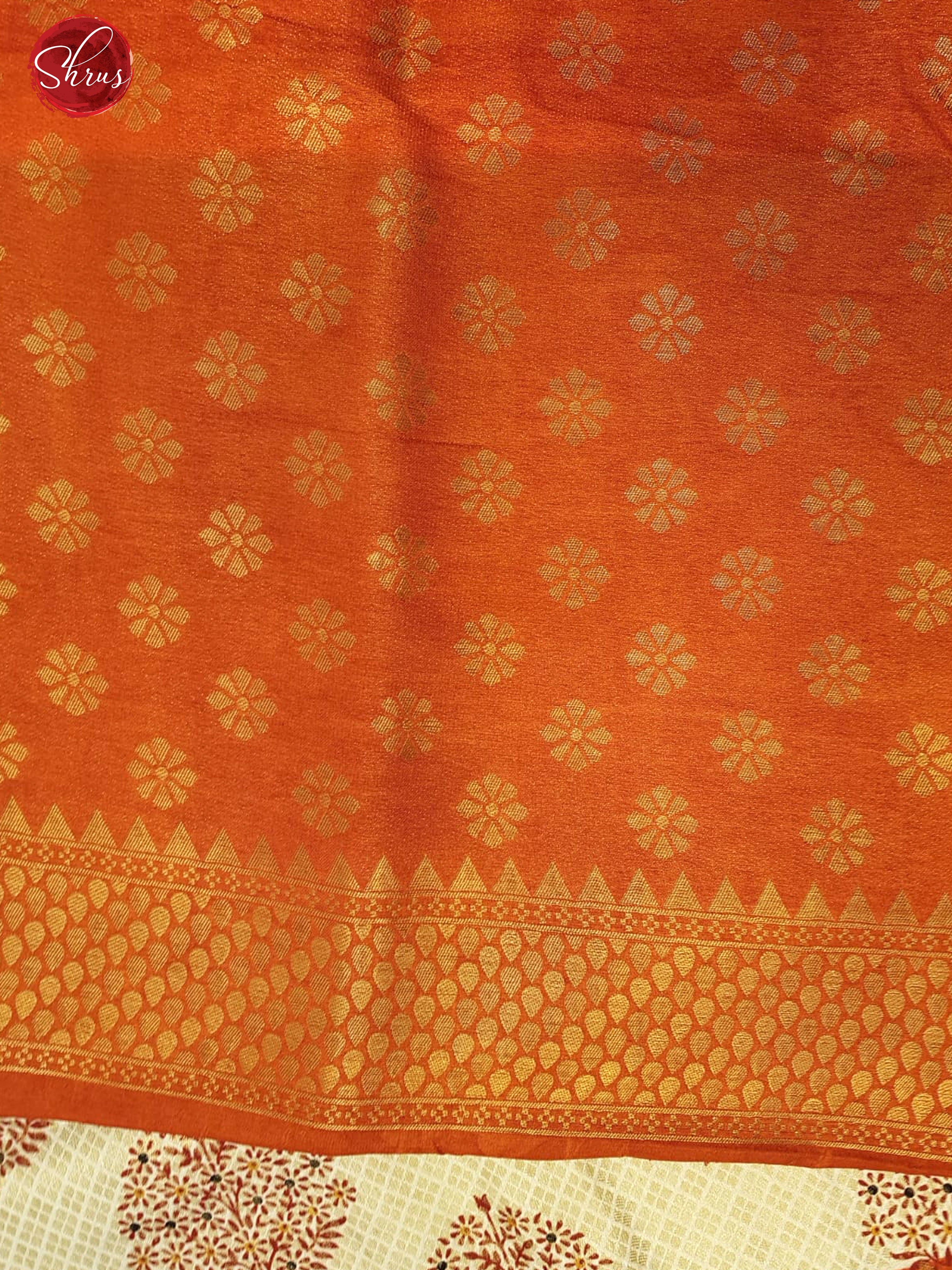 Cream & Orange- Semi Georgette with floral print, zari brocade on  the body & Zari Border - Shop on ShrusEternity.com