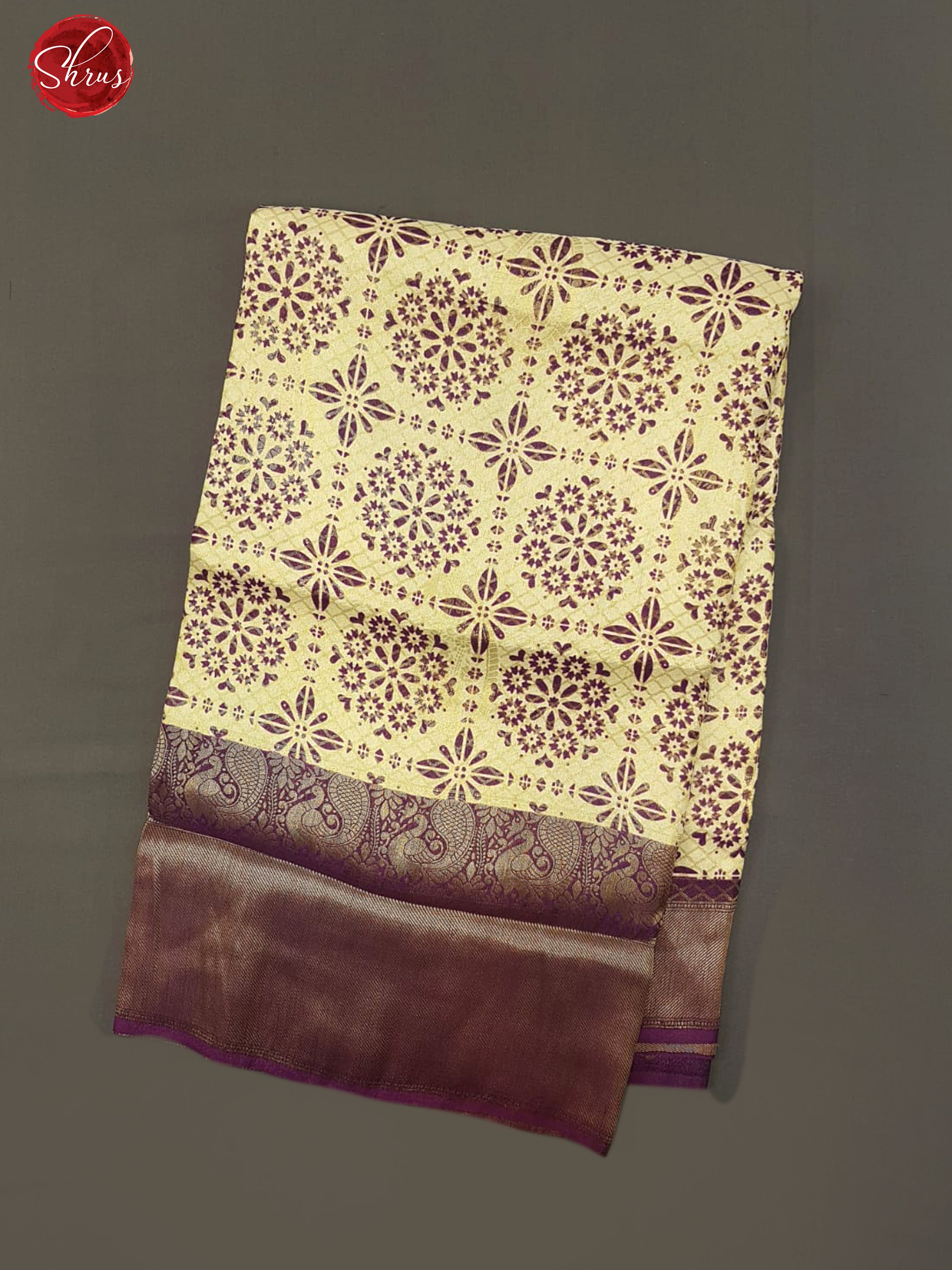 Cream & Purple - - Semi Georgette with floral print on  the body & Zari Border - Shop on ShrusEternity.com