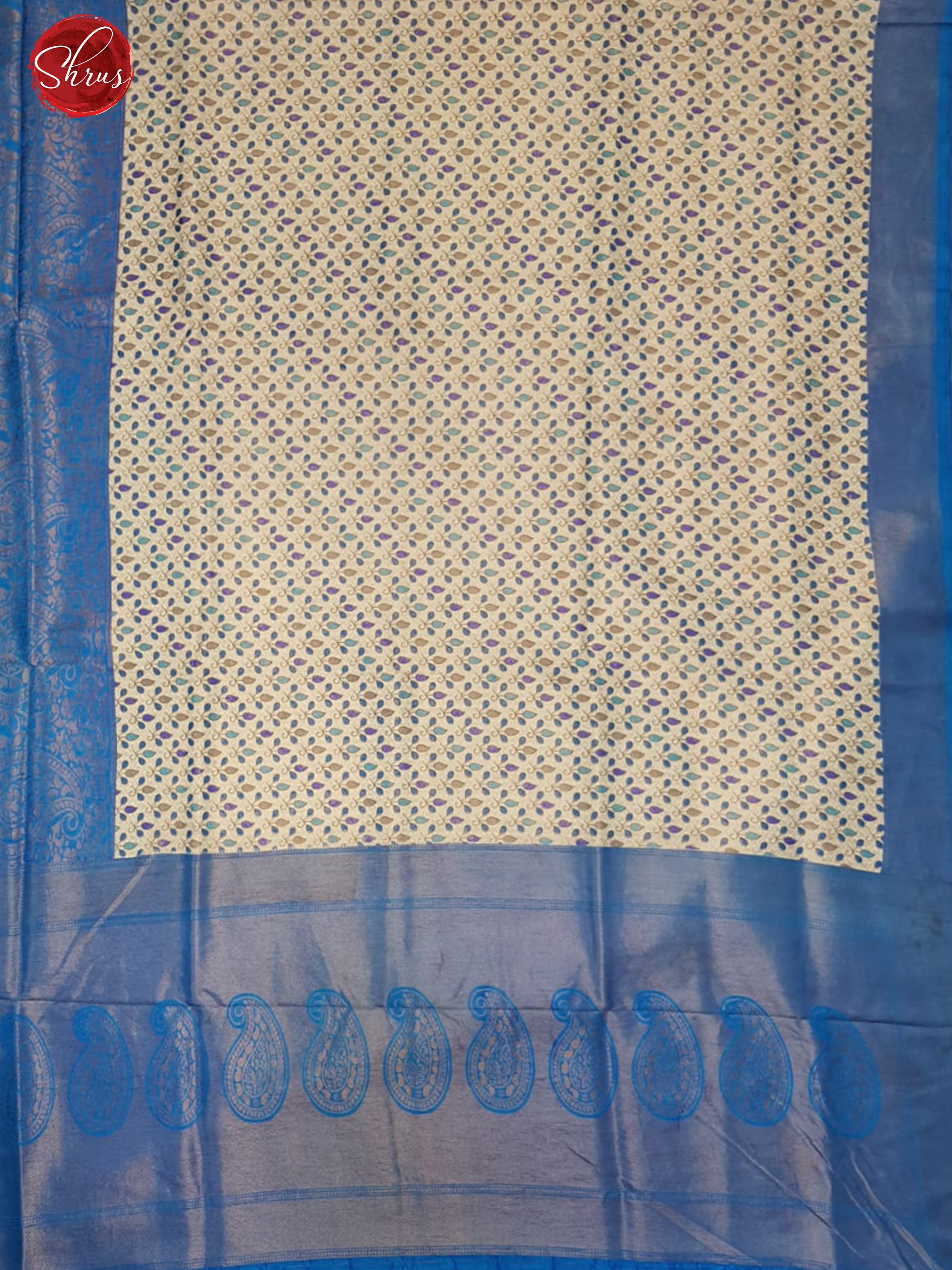 Cream & Blue - Semi Georgette with floral print on  the body & Zari Border - Shop on ShrusEternity.com