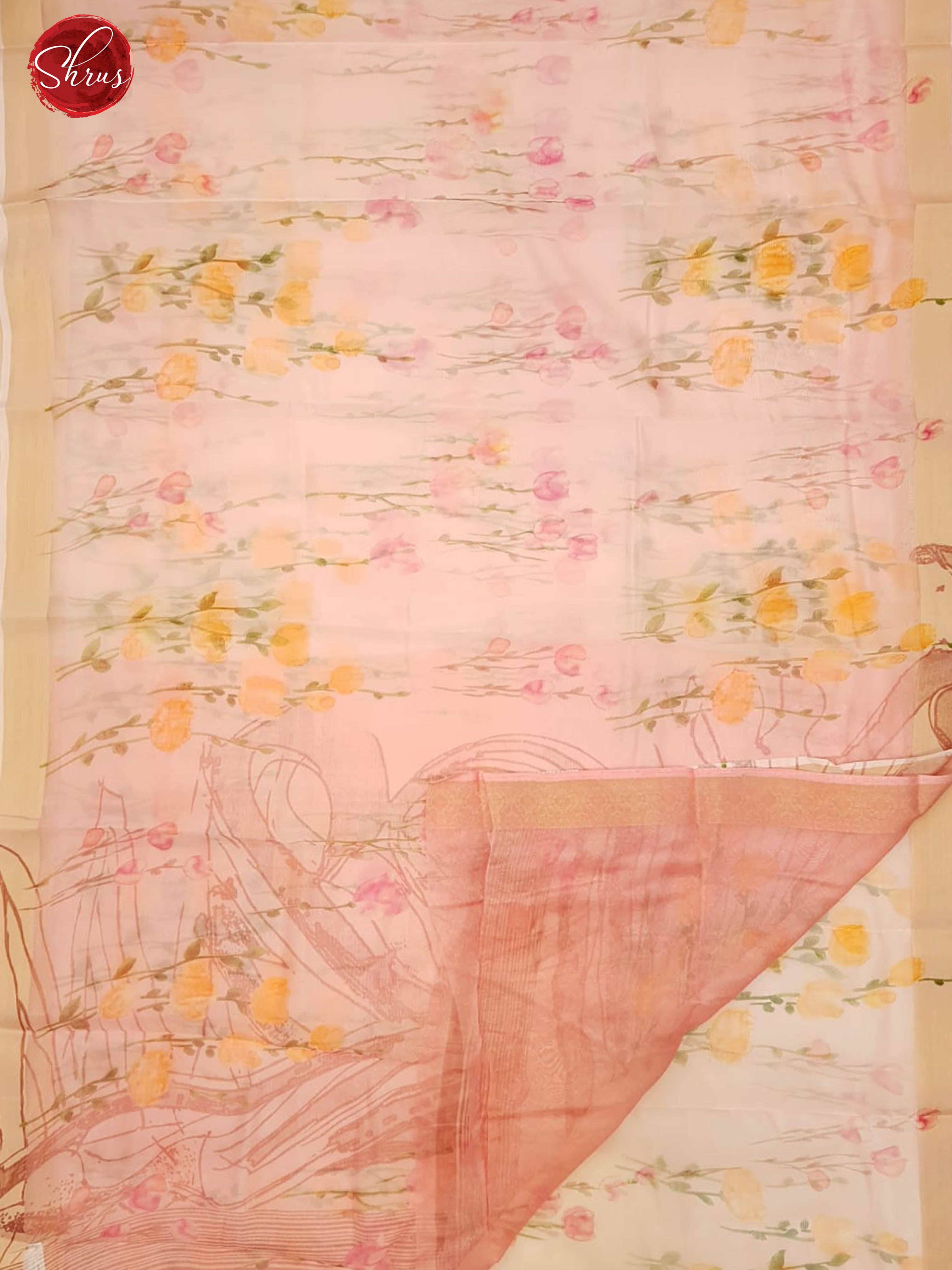 Baby Pink(Single Tone)- Semi Organza with floral print on the body & zari Border - Shop on ShrusEternity.com