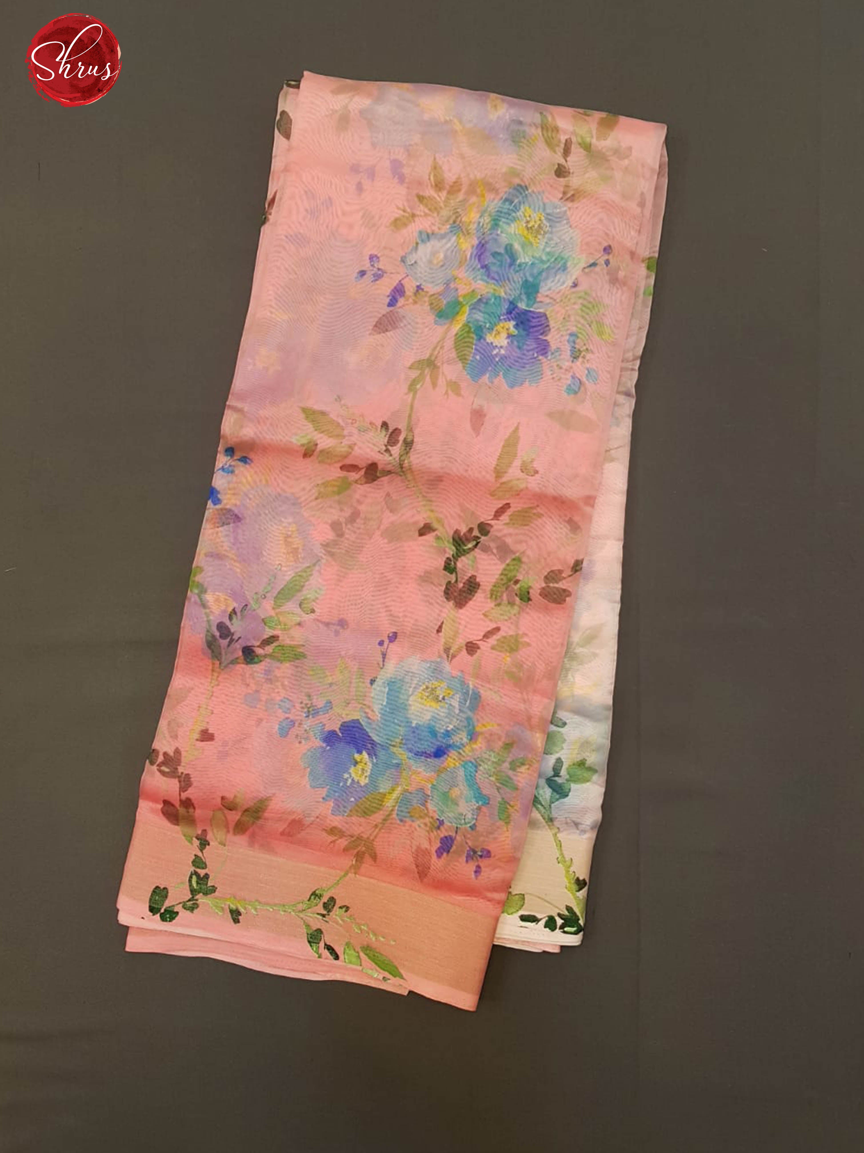 Pink(Single Tone)- Semi Organza with floral print on the body & zari Border - Shop on ShrusEternity.com