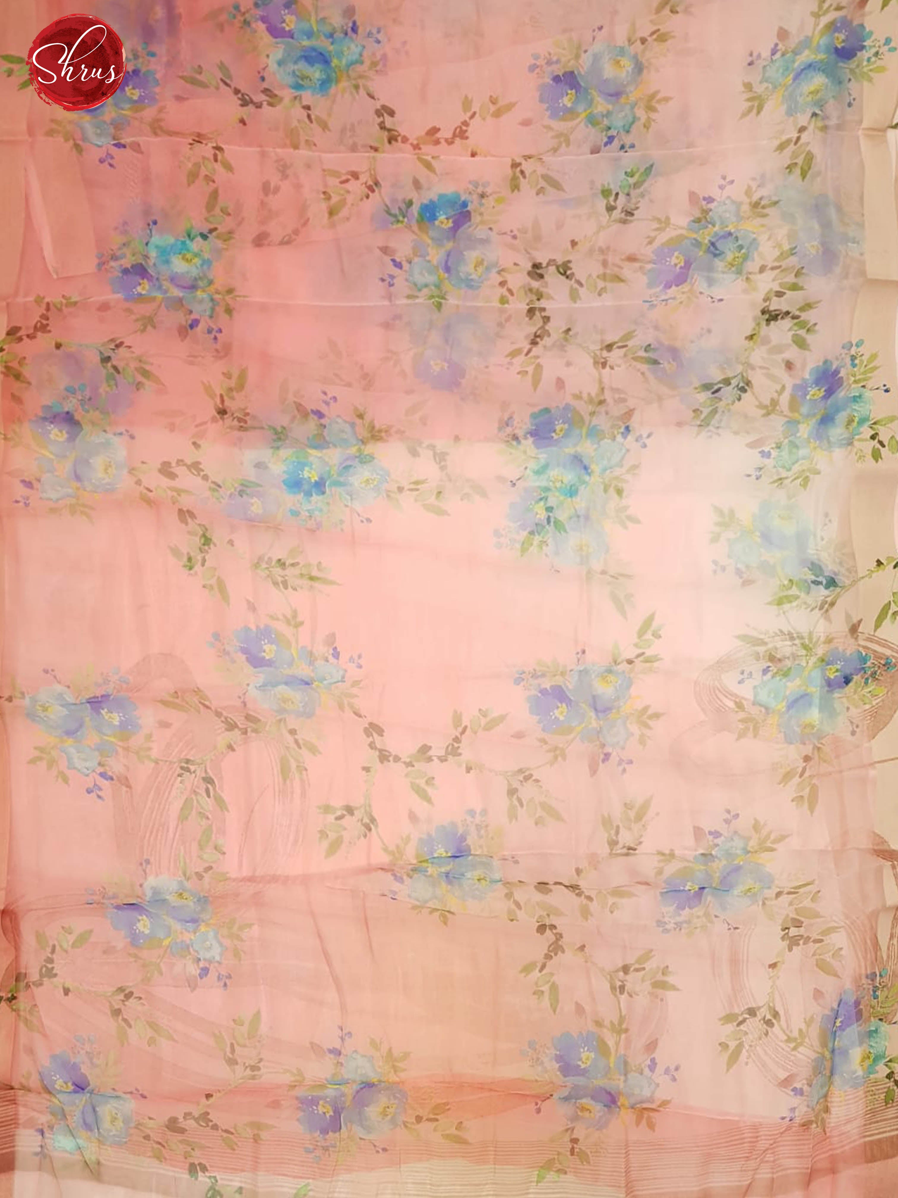 Pink(Single Tone)- Semi Organza with floral print on the body & zari Border - Shop on ShrusEternity.com